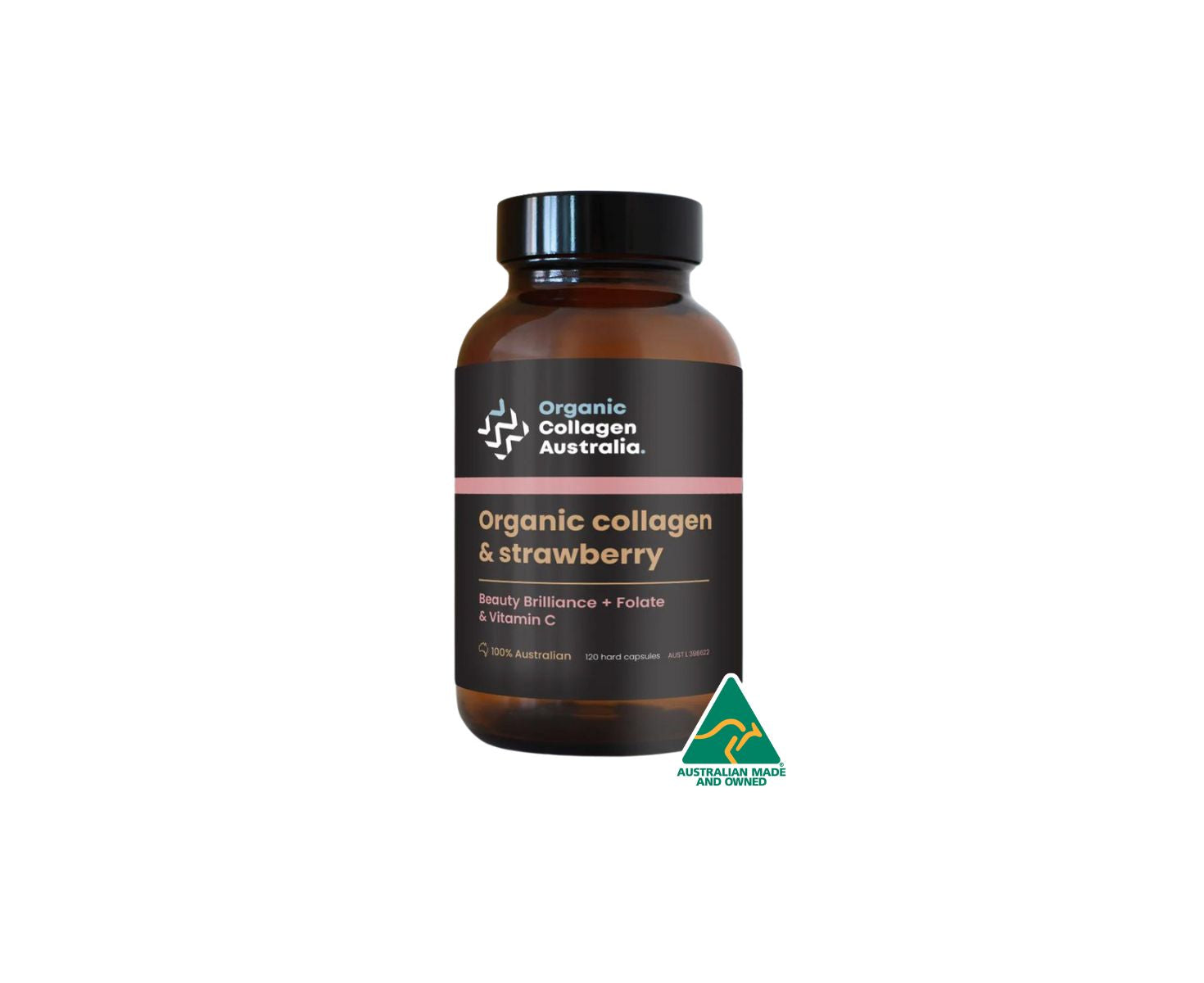 Organic Collagen & Strawberry Supplement (120 Capsules) - Supports Skin, Hair & Joint Health - Perfect for Daily Beauty Routine & Anti-Aging Care