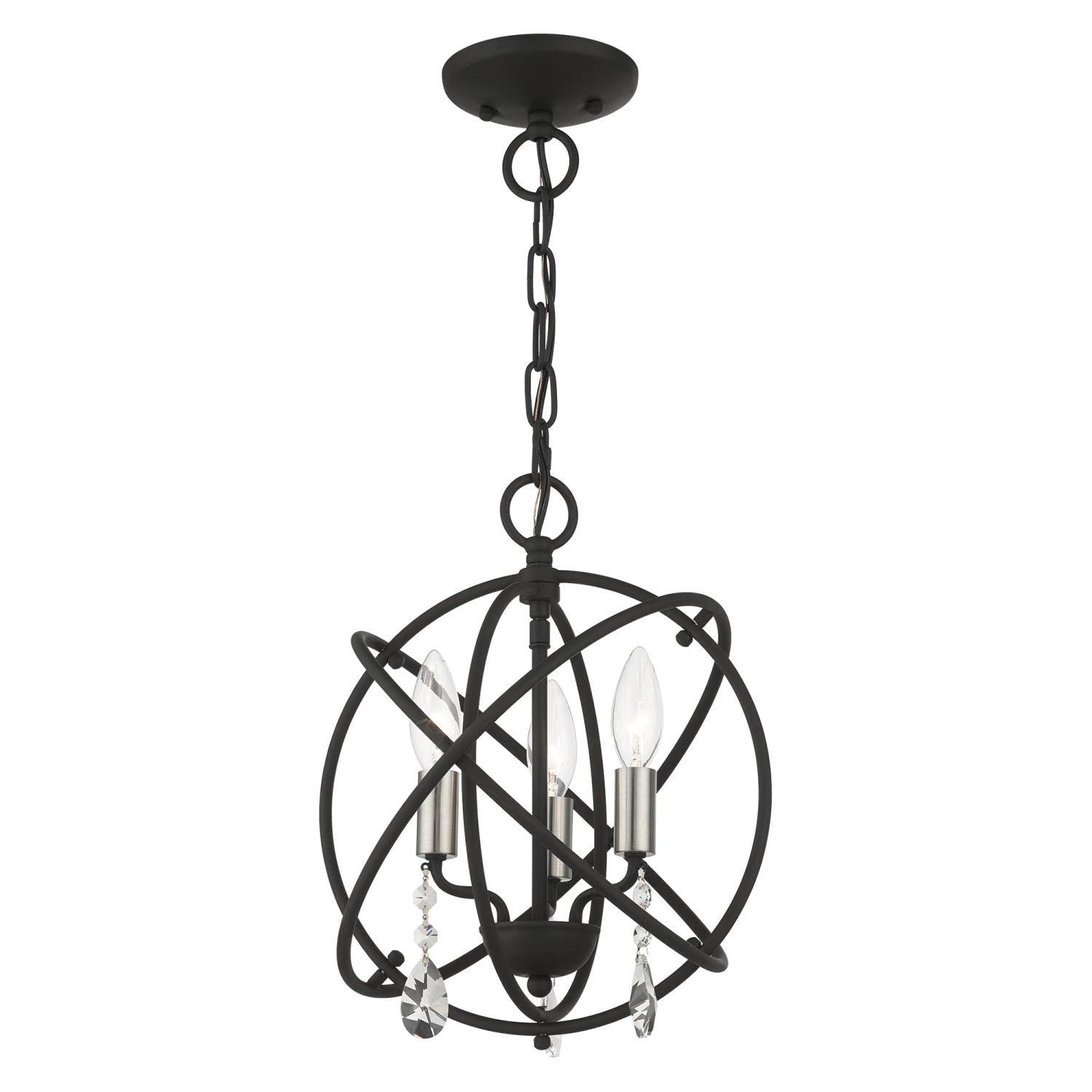 Livex Lighting 40903-04 Aria Convertible Petite Pendant Chandelier/Semi-Flush Mount - Black with Satin Nickel Candles - Perfect for Dining Room, Kitchen Island or Entryway Lighting