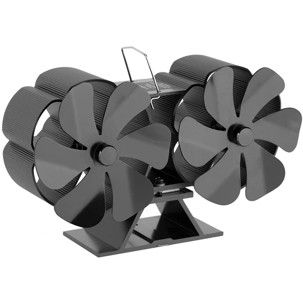 Eco-Friendly 12-Blade Heat Powered Fireplace Fan - Dual Head Wood Stove Fan for Gas & Electric Stoves | Efficient Thermodynamic Fan for Wood Burning Fireplaces | Perfect for Home Heating & Energy Savings