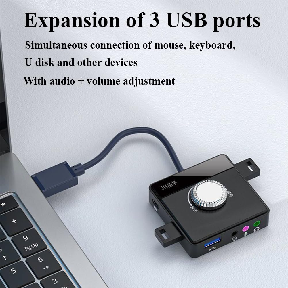 PEIYUI Max External USB Sound Card - 6-in-1 Audio Adapter for PC, Windows, Mac, Linux | 3.5mm & USB Interface with Volume Control | Plug & Play for Laptops, Desktops | Perfect for Gaming, Streaming & Conference Calls (Black)