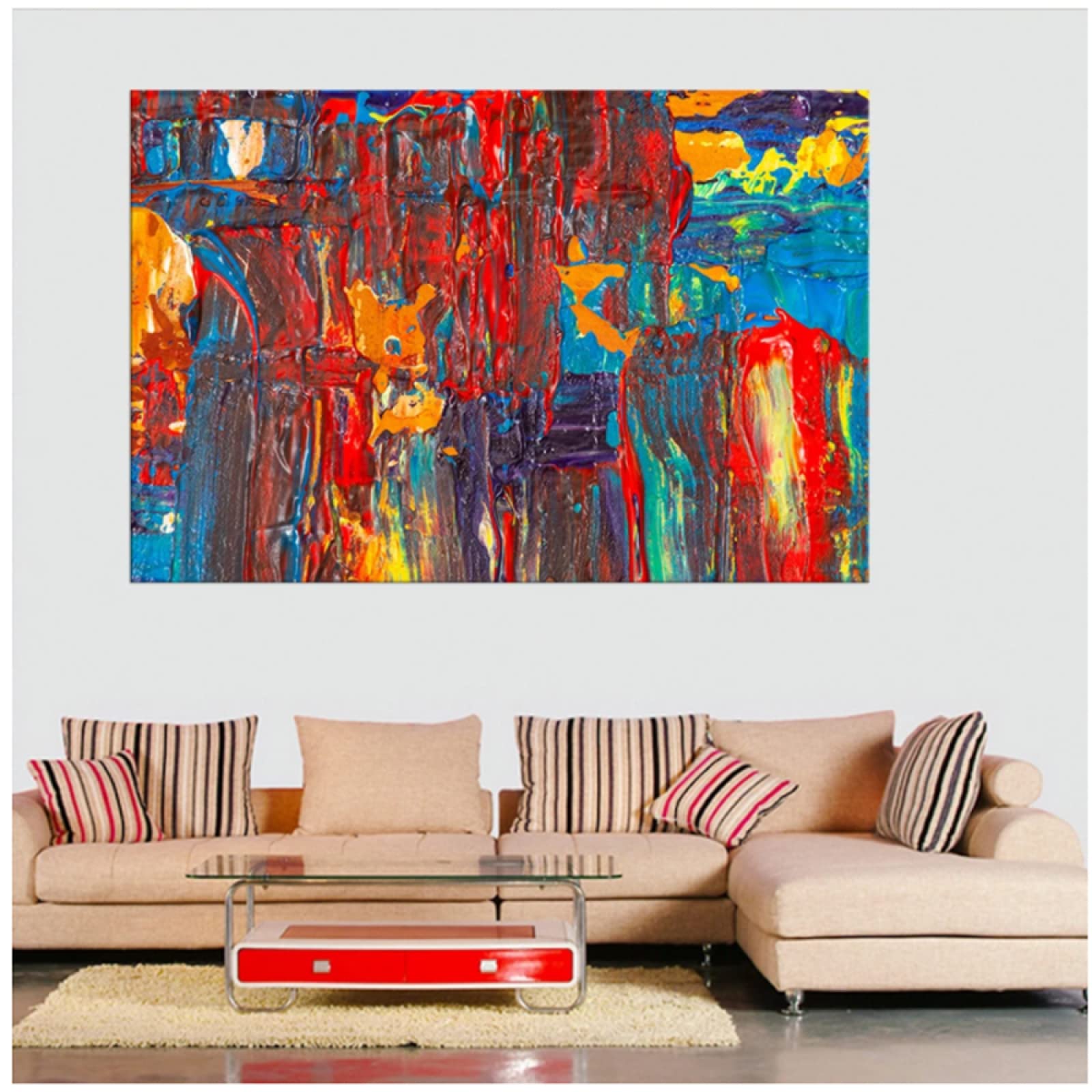 Large Abstract Art Print Wall Painting - Red Blue Yellow Modern Canvas Art for Living Room Decor | Perfect for Home, Office & Gallery Wall Display