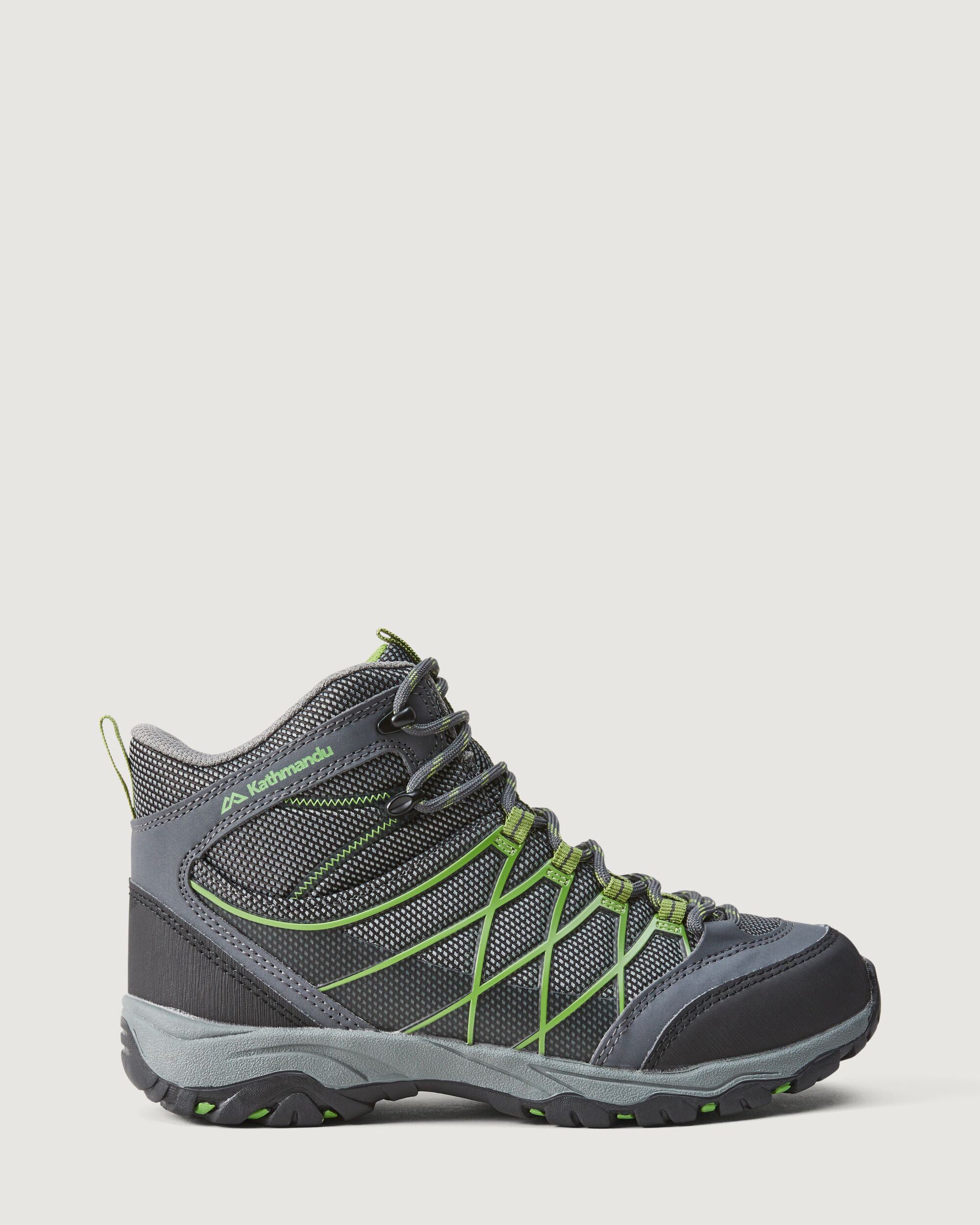 Messey Mid Kids' Unisex Boots V2 - Waterproof Hiking Shoes for Boys & Girls, Grey/Green - Perfect for Outdoor Adventures, School & Play
