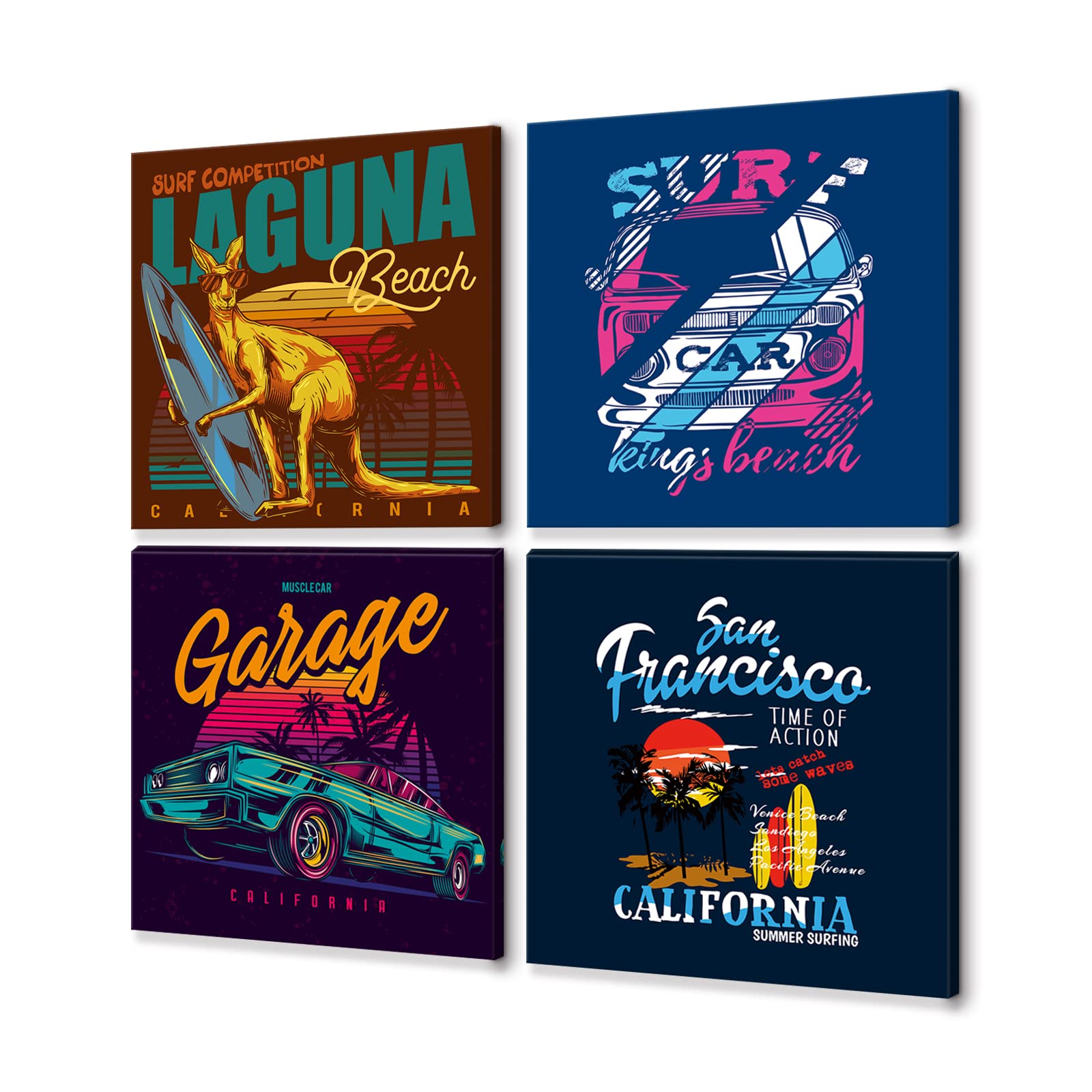 Vintage Travel Posters - Hawaii, Miami, Florida & California Wall Art Decor - Retro World Famous City Posters - Tropical & Surfing Wall Decor for Bedroom, Living Room, Office - Perfect for Beach House, Coastal & Boho Home Decor