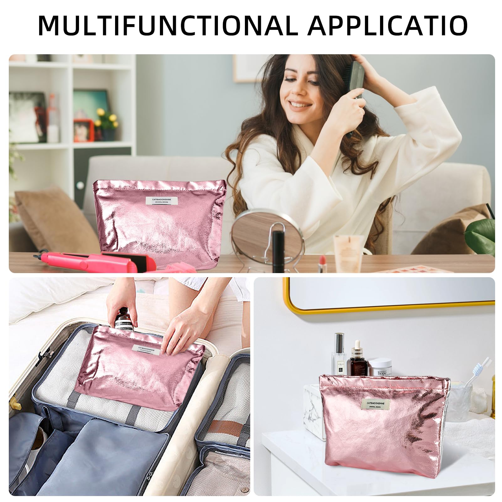 Luxury Glitter Makeup Bag for Women - Cute Shiny Cosmetic Organizer, Travel Toiletry Pouch, Canvas Makeup Case (Pink) - Perfect for Travel, Gym & Daily Beauty Essentials Storage