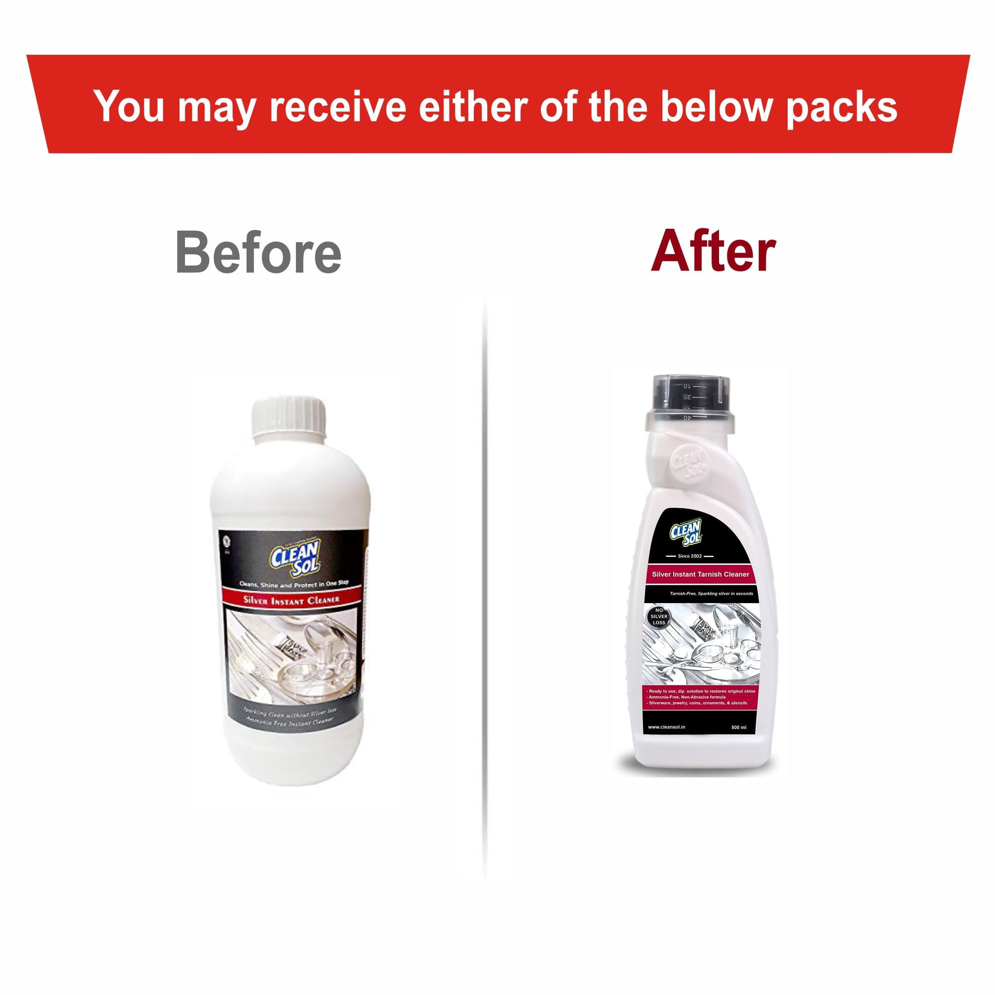Cleansol Silver Cleaning Liquid - Instant Silver & Tarnish Cleaner Dip (500mL) - Jewelry, Silverware & Antique Restoration Solution