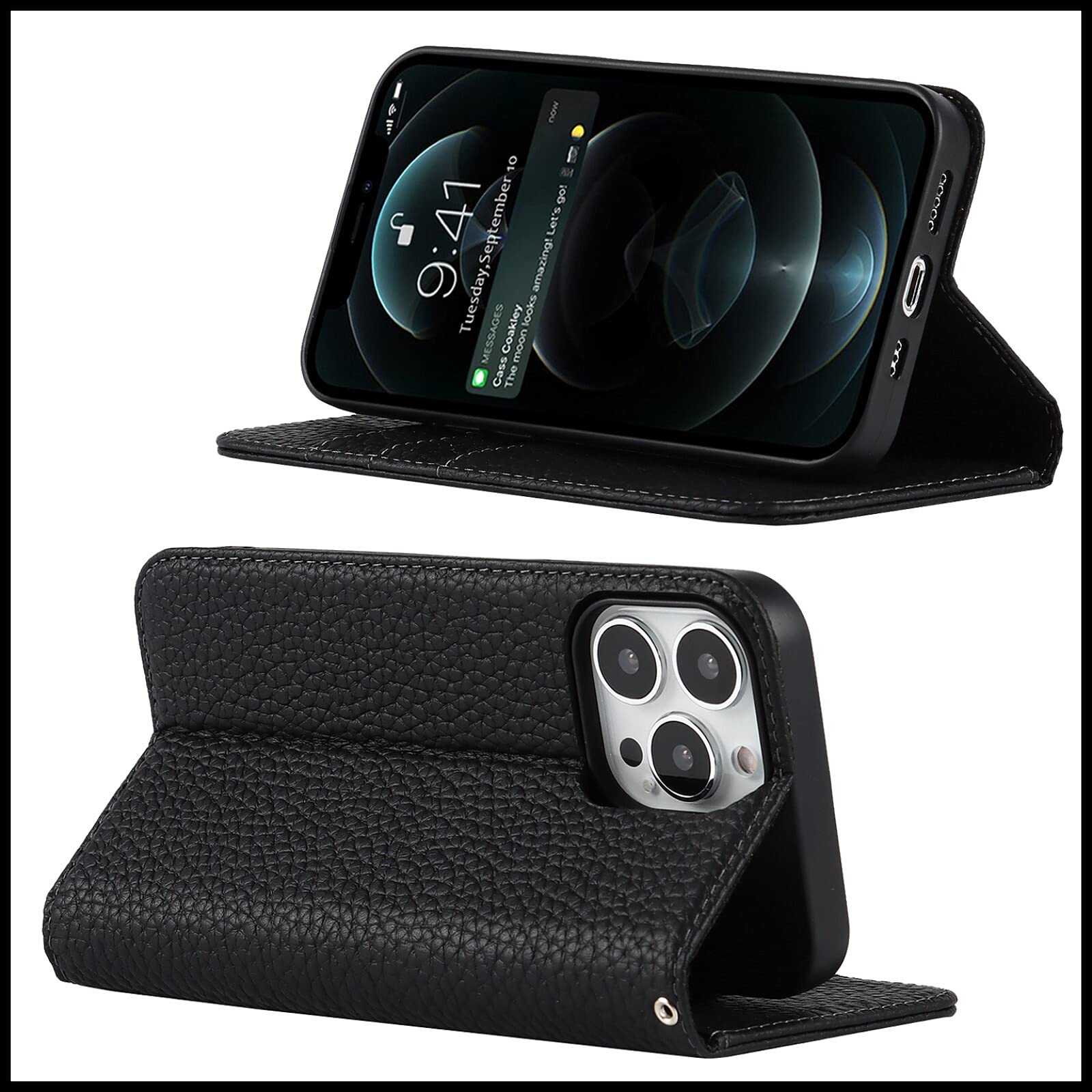 Premium FROLAN Flip Wallet Case for iPhone 13 Pro Max (6.7 Inch) - Luxury Cow Leather with Card Slots | Shockproof Drop Protection | Perfect for Business & Travel - Black