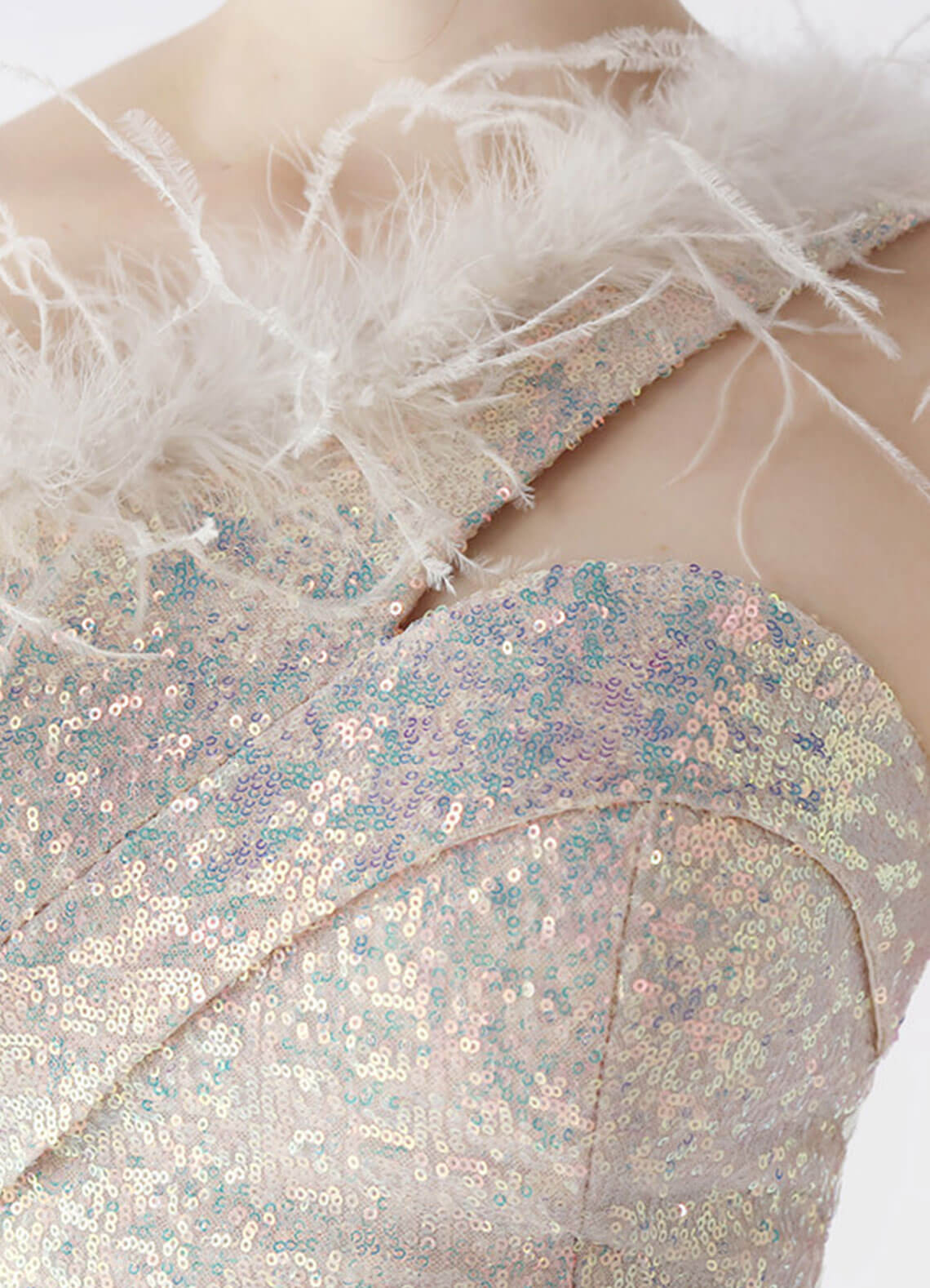 Elegant Apricot One Shoulder Feather Sequin Mermaid Gown for Prom, Evening Party & Formal Events | Luxury Women's Dress for Special Occasions