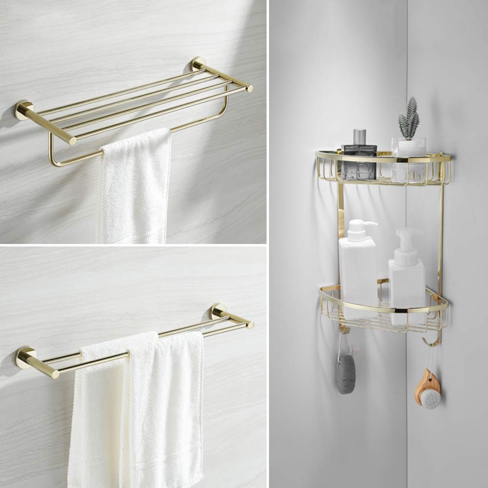 Luxury Gold Stainless Steel Bathroom Shelf Set - Elegant Pendant Light & Hardware for Modern Bathroom Decor | Perfect for Vanity, Shower, and Spa Areas