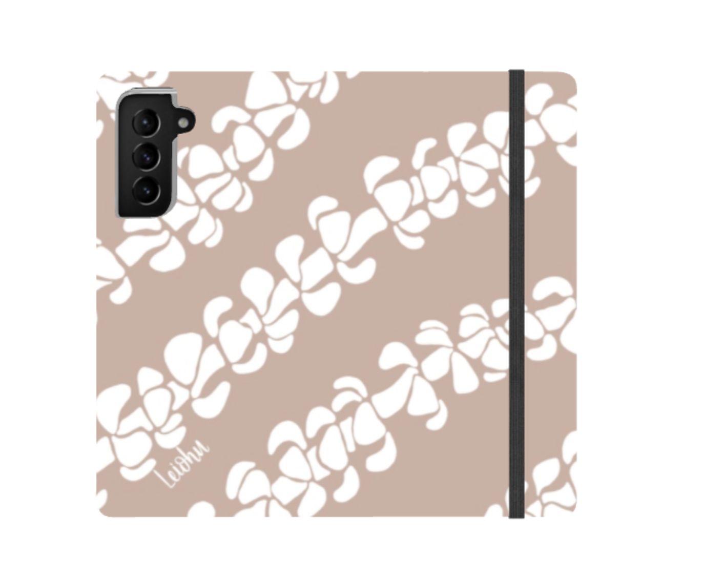 Premium Puakenikeni Lei Tan Genuine Leather Wallet Case for Samsung Galaxy - Perfect for Travel, Work & Everyday Use