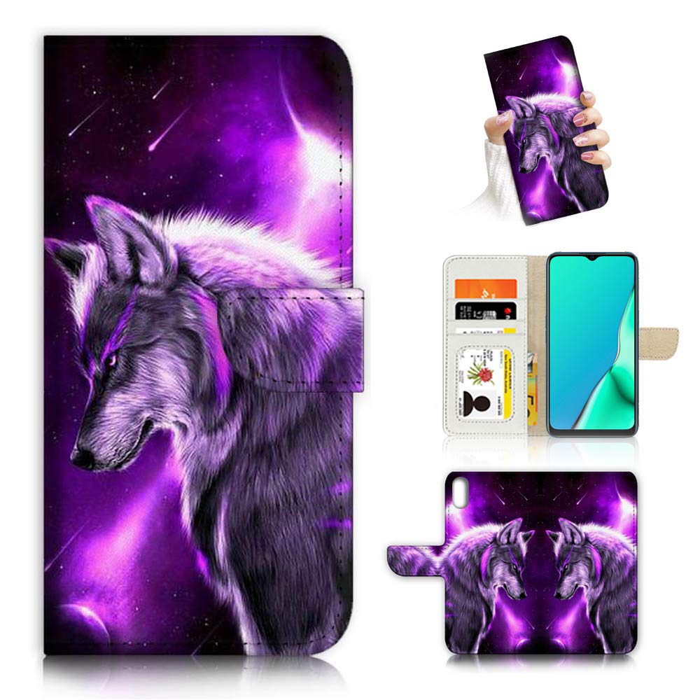 Cool Wolf Designed Flip Wallet Phone Case Cover for iPhone X & iPhone Xs - Slim Protective Leather Case with Card Slots for Daily Use & Travel