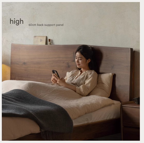 Black Walnut Solid Wood Bed Frame - Wabi Sabi Style Minimalist Bedroom Furniture for Zen & Japandi Home Decor