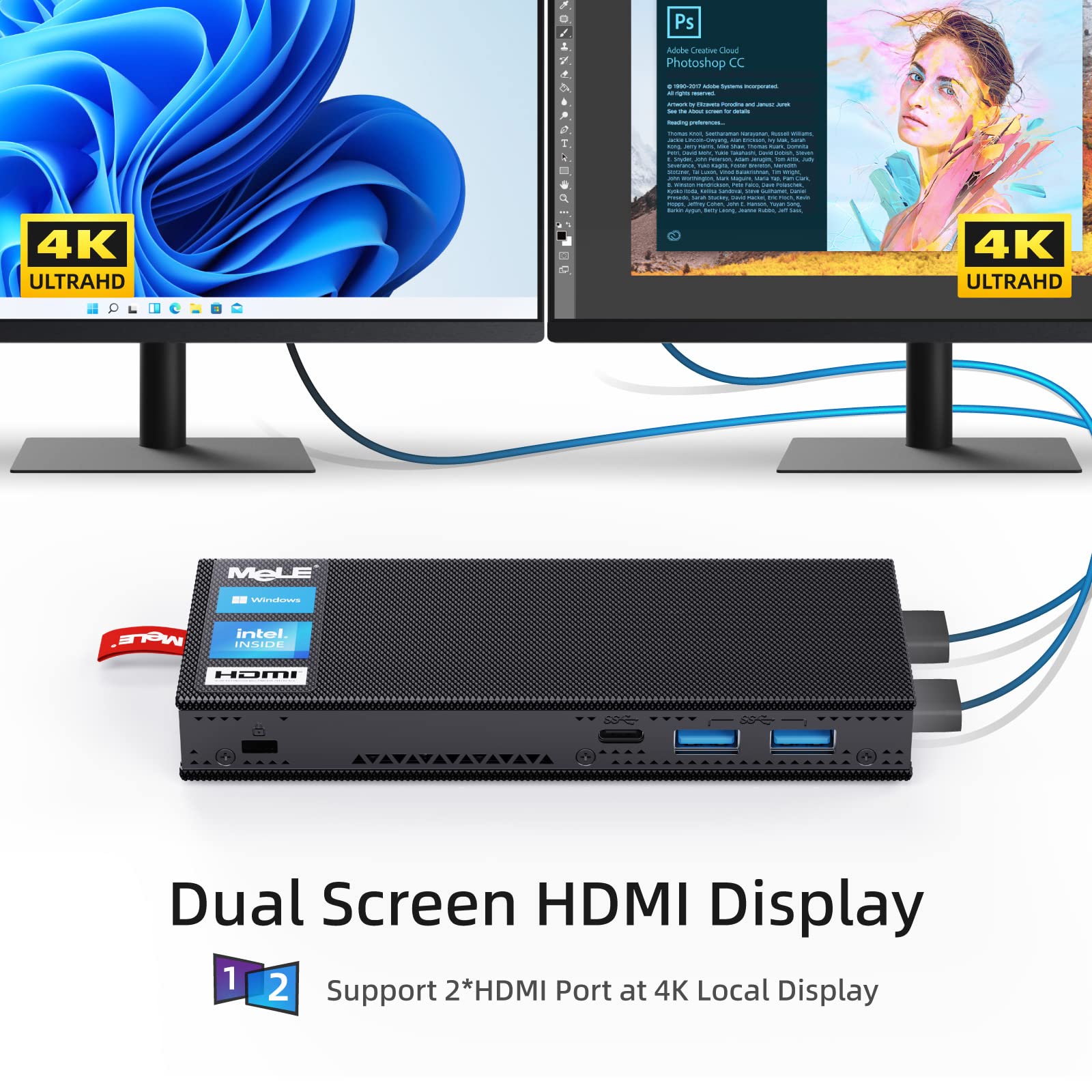 MeLE Mini PC Stick Fanless PCG02 Pro - WiFi 6, Windows 11 Pro, Intel Celeron N5105, 8GB RAM, 128GB SSD, Dual 4K HDR HDMI, Portable Stick Computer with PD3.0 & Ethernet - Perfect for Home Office, Business, Digital Signage & Media Streaming