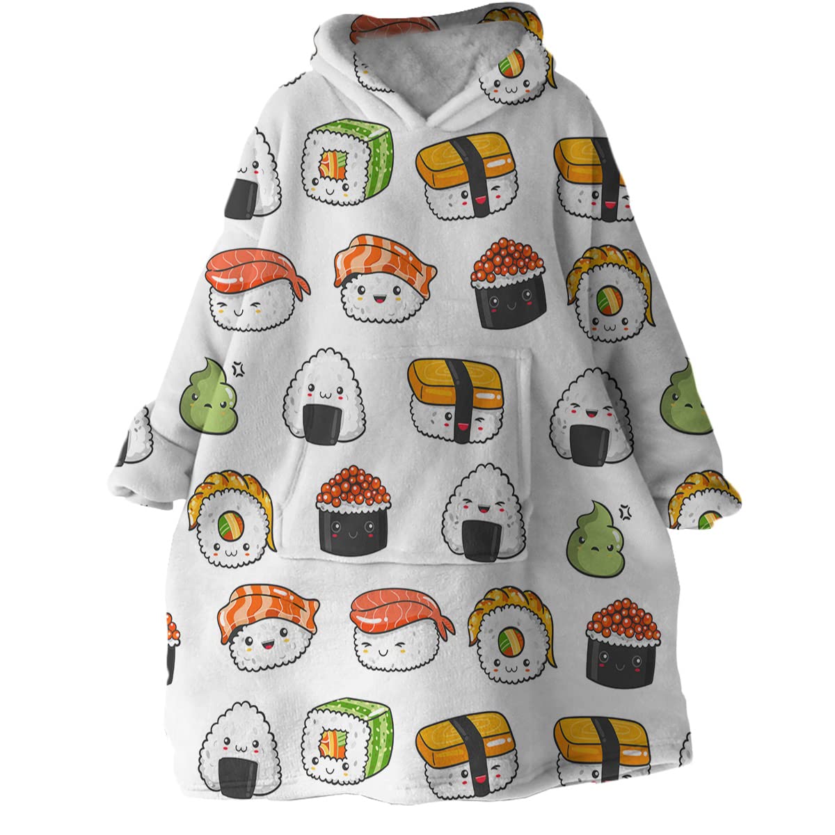 Sleepwish Sushi Hoodie Blanket - Kawaii Cartoon Sushi Print Wearable Blanket for Adults & Teens | Cozy Loungewear for Anime Fans, Sleepovers & Netflix Nights