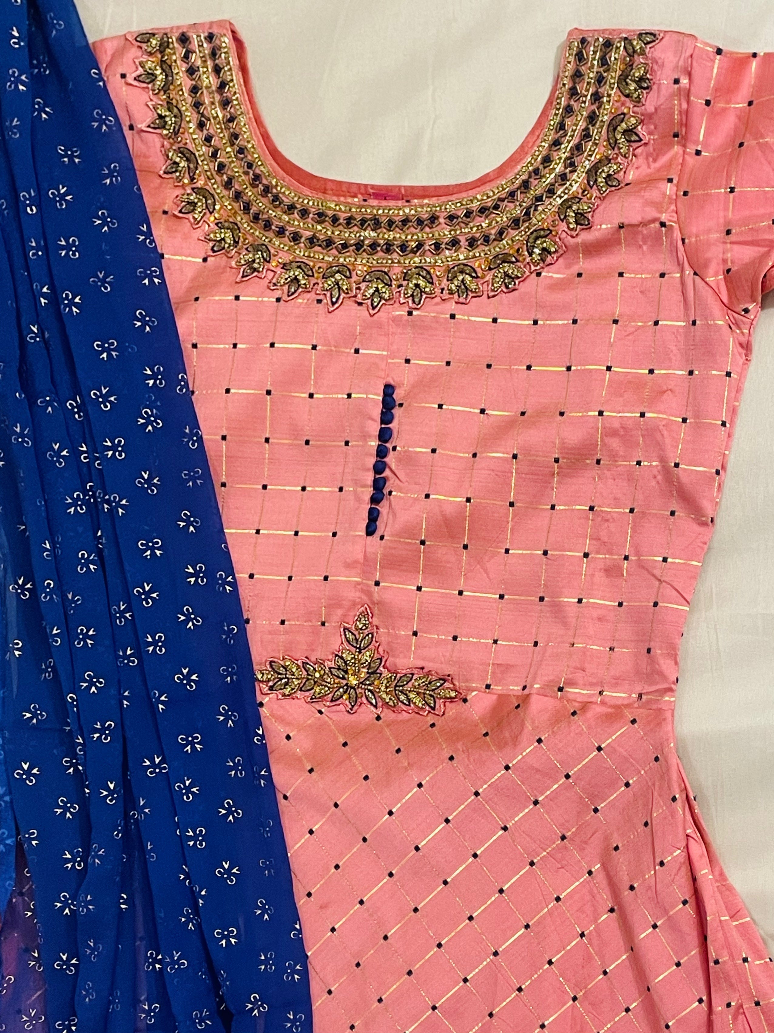Elegant Pink Suit with Royal Blue Bottom & Dupatta - Women's Traditional Indian Outfit for Weddings, Festivals & Special Occasions