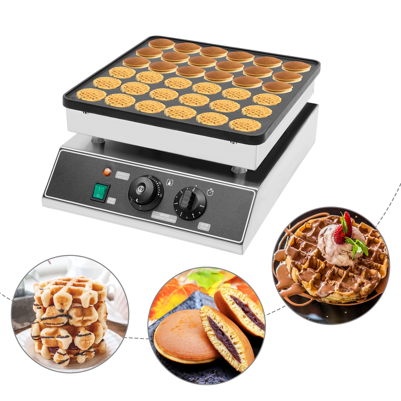 36 Holes Commercial Electric Mini Pancake Maker Machine - 1000W Dutch Poffertjes Griddle for Breakfast, Snacks & Desserts - Fast 1-5 Minute Cooking - Perfect for Cafes, Bakeries, Food Trucks & Home Kitchens