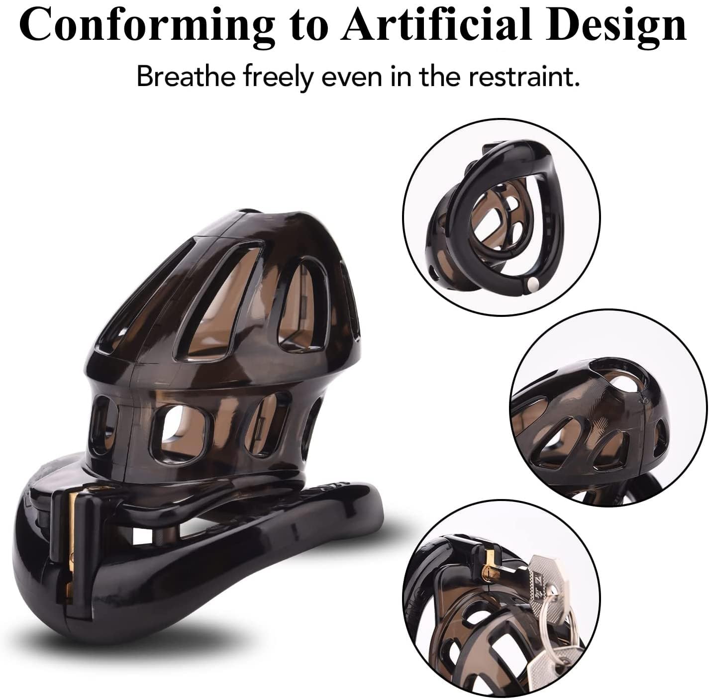 Afromia Lightweight Male Chastity Cage Device with 4 Adjustable Rings - Comfortable Cock Cage for Penis Exercise & BDSM Play | Includes 2 Keys & Secure Mortice Lock (Black) | Perfect for Couples Bonding, Male Chastity Training & Submissive Play