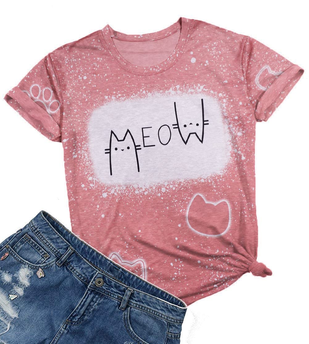 Women's Cat Lover Graphic T-Shirt - Funny Meow Print Casual Tee Top - Perfect Gift for Cat Owners & Pet Lovers - Great for Casual Wear, Cat Parties & Everyday Outfits