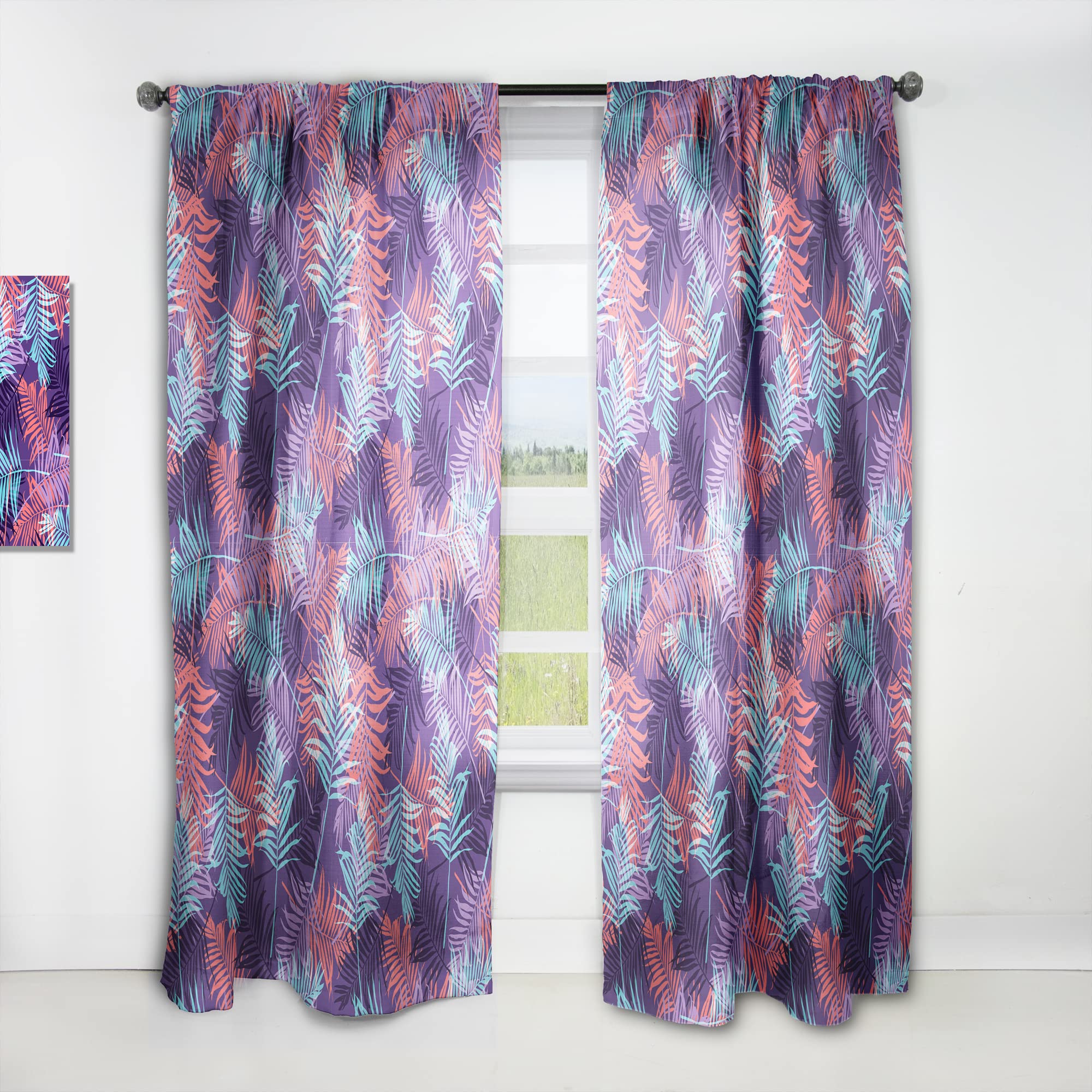Tropical Palm Leaves Blackout Curtains 52x120 Inch - Thermal Insulated Single Panel for Bedroom & Living Room - Modern Home Decor for Tropical & Coastal Style Rooms