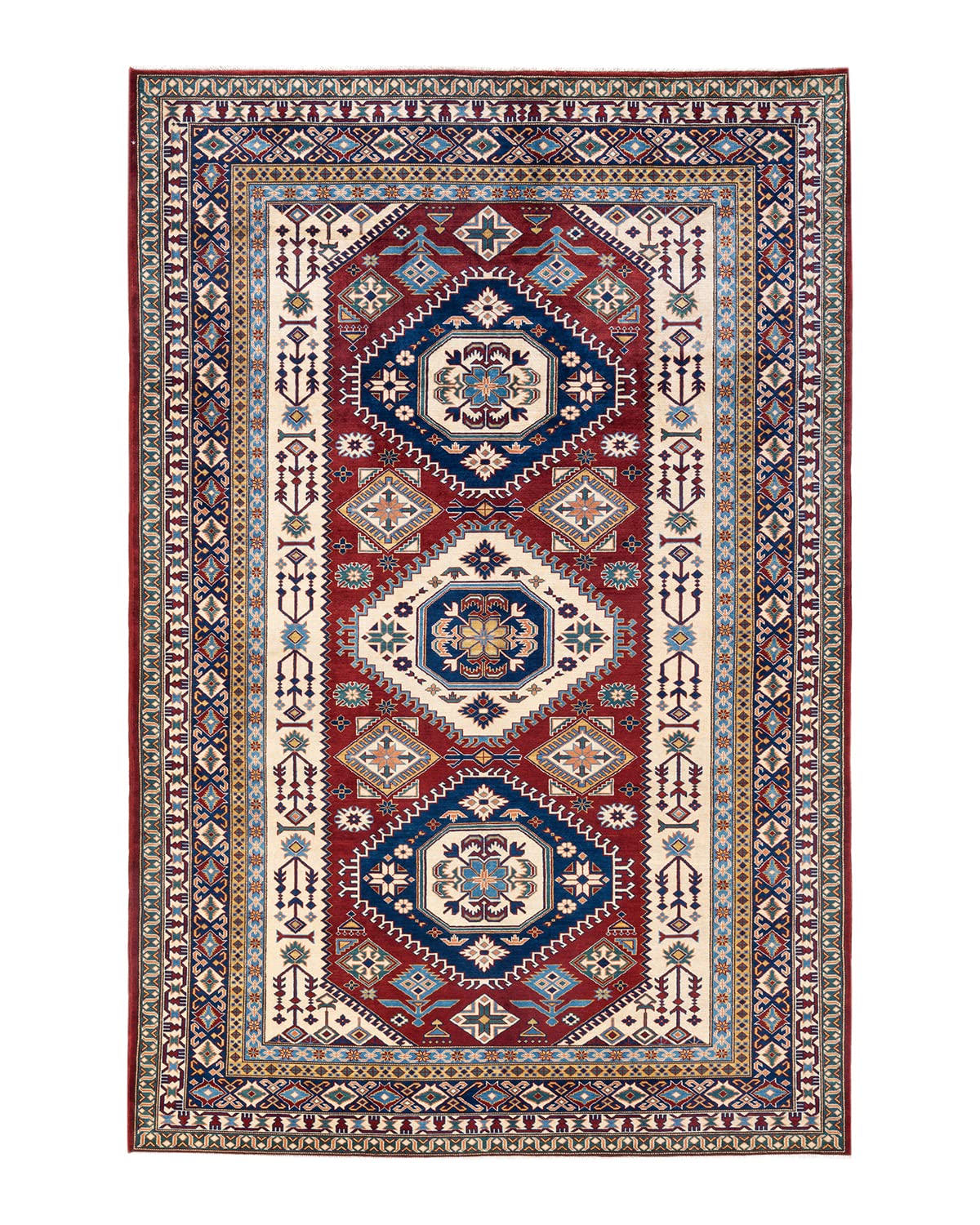 Handmade Bohemian Tribal Orange Wool Area Rug 7x10 ft - Unique Hand-Knotted Solo Rugs for Living Room, Bedroom & Boho Home Decor