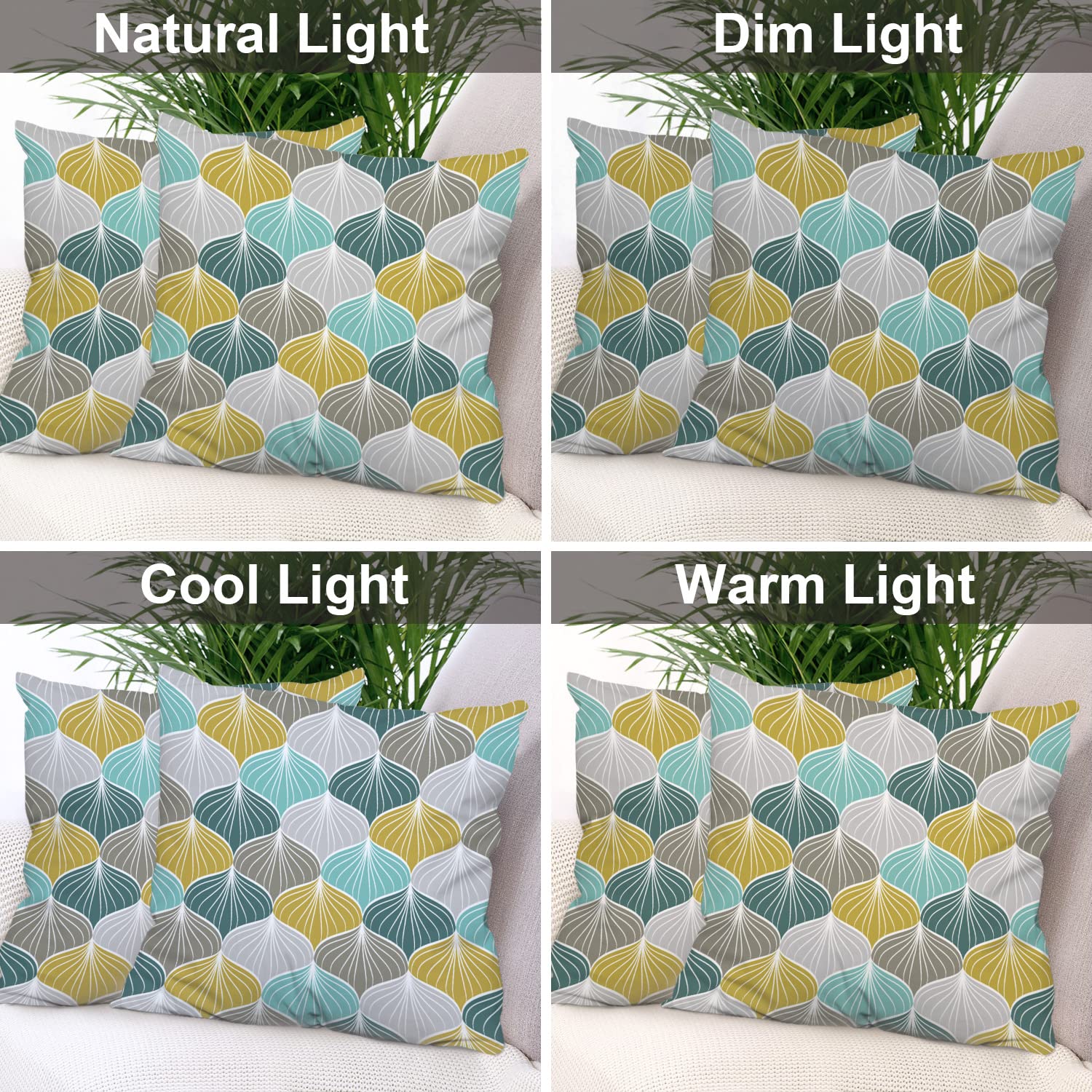 Batmerry 18x18 Inch Geometric Pillow Covers Set of 2 - Mustard Yellow & Green Retro Pattern for Sofa Decor