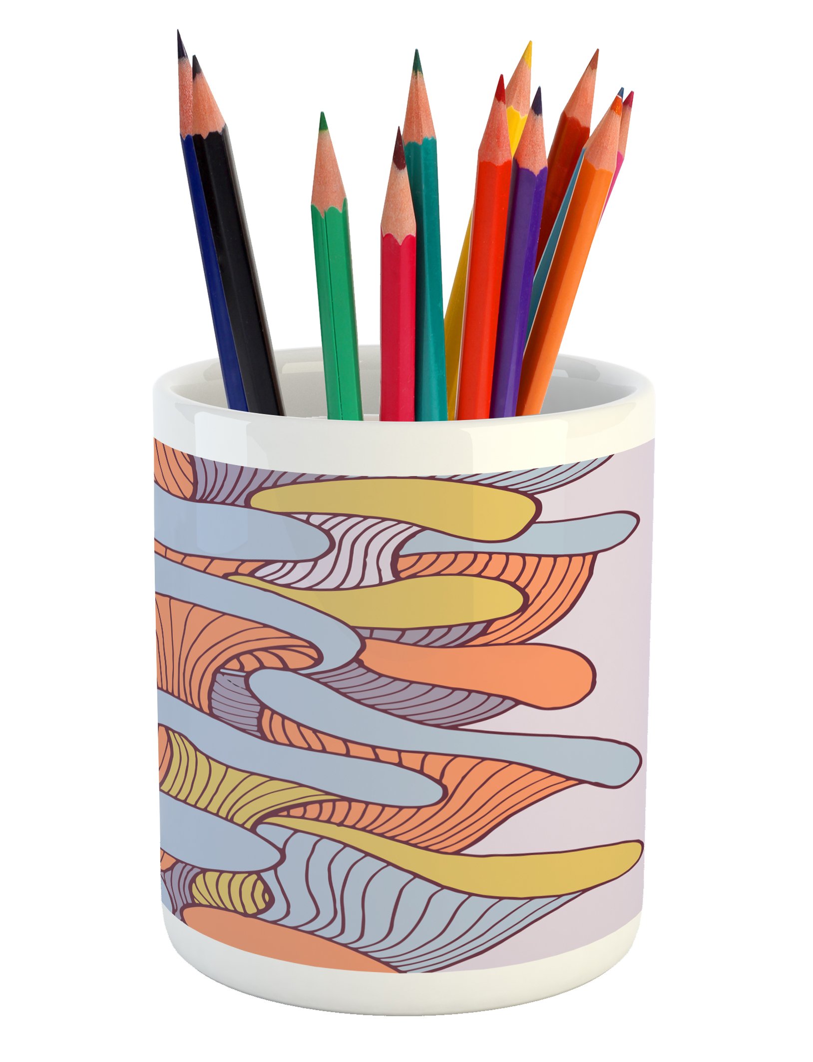Ambesonne Colorful Pencil Holder - Abstract Mushroom Doodle Design Ceramic Desk Organizer for Office & School Supplies | Perfect for Home Office, Study Room & Workspace Organization