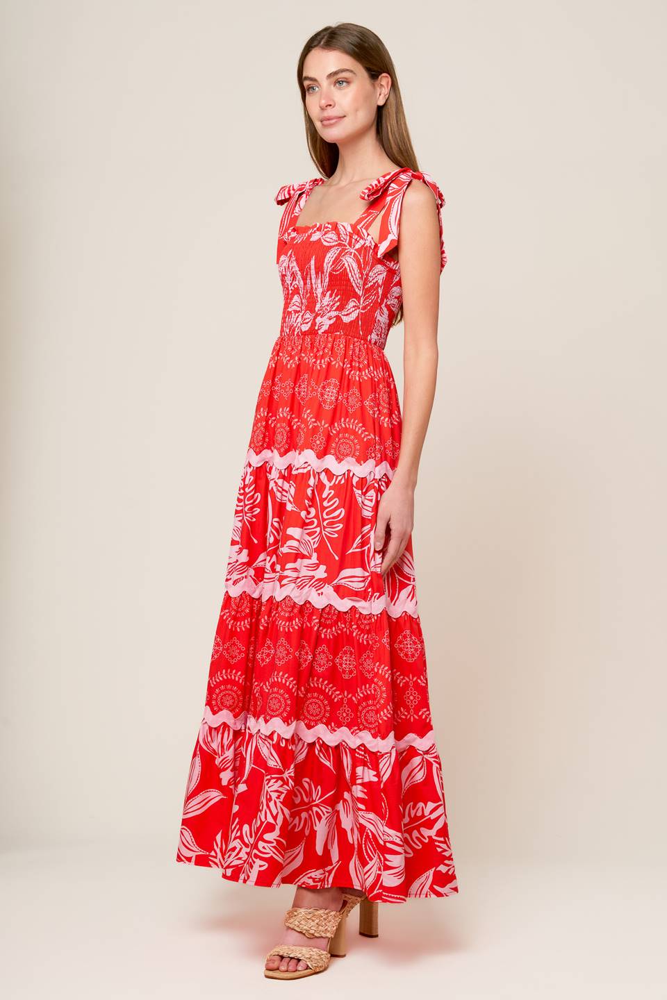 Stylish Red & Pink Maxi Dress for Women - BRIGHTER DAYS Flowy Summer Dress for Beach, Party & Casual Wear