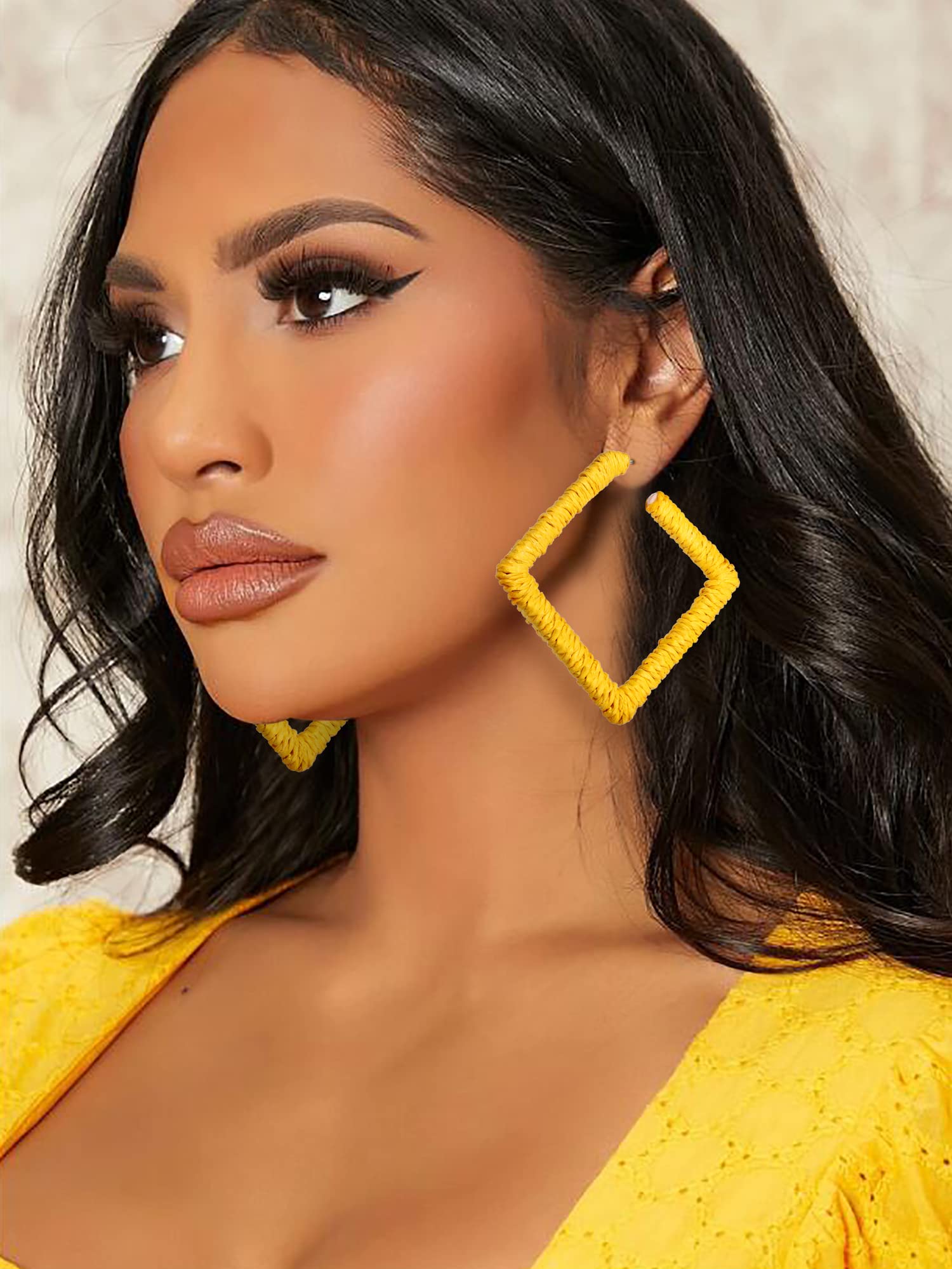 Handmade Bohemian Rattan Earrings for Women - Lightweight Geometric Woven Hoop Drop Dangle Earrings | Perfect for Summer, Beach, Festival & Boho Chic Outfits