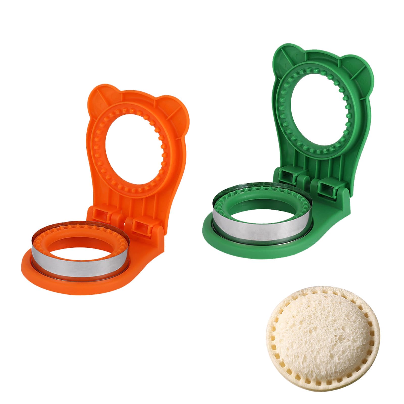 Uncrushable Sandwich Maker & Sealer - Round Sandwich Cutter with Full Hand Protection, Bread Mold for Perfect Sandwiches (Green & Orange) - Ideal for School Lunches, Picnics & Quick Meals