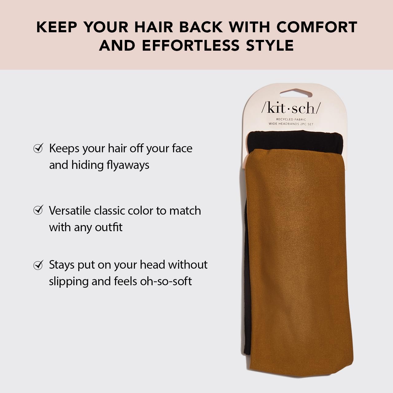 Kitsch Wide Headbands for Women - Stretchy Sports Headbands for Workout, Yoga, Gym, Running & Exercise | Non-Slip Hair Accessories for Women (Black & Camel, 2-Pack) | Perfect for Active Lifestyles & Everyday Wear