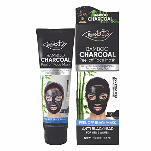 Purobio Bamboo Charcoal Peel Off Face Mask - Deep Cleansing Blackhead Remover for Men & Women | Activated Charcoal Facial Treatment for Acne & Pores | 100ml | Perfect for Detox & Skin Purification