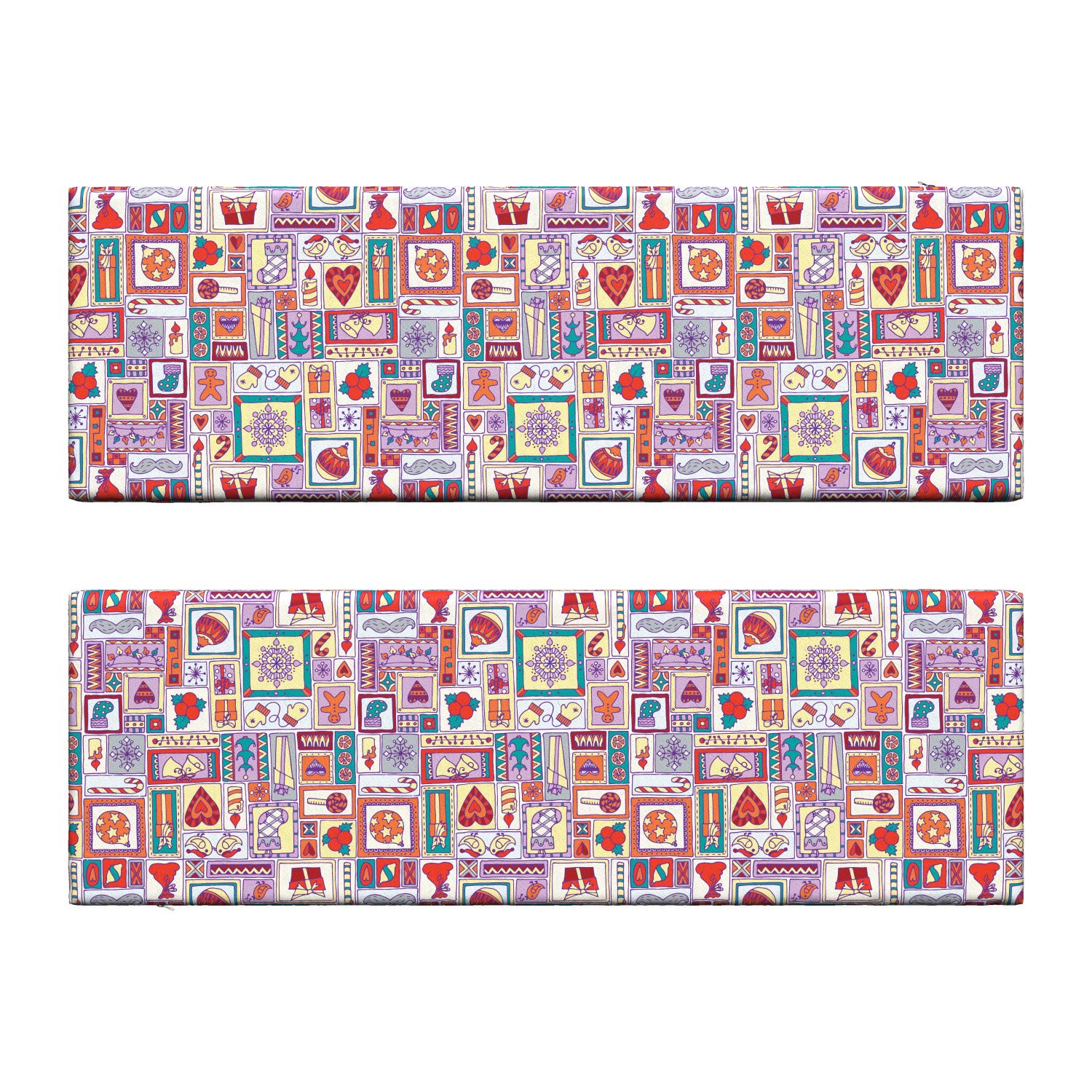 Ambesonne Christmas Bench Cushion Set of 2 - Holiday Decor with Festive Bells, Xmas Tree, Snowflakes & Candy Motifs - Standard Size 45