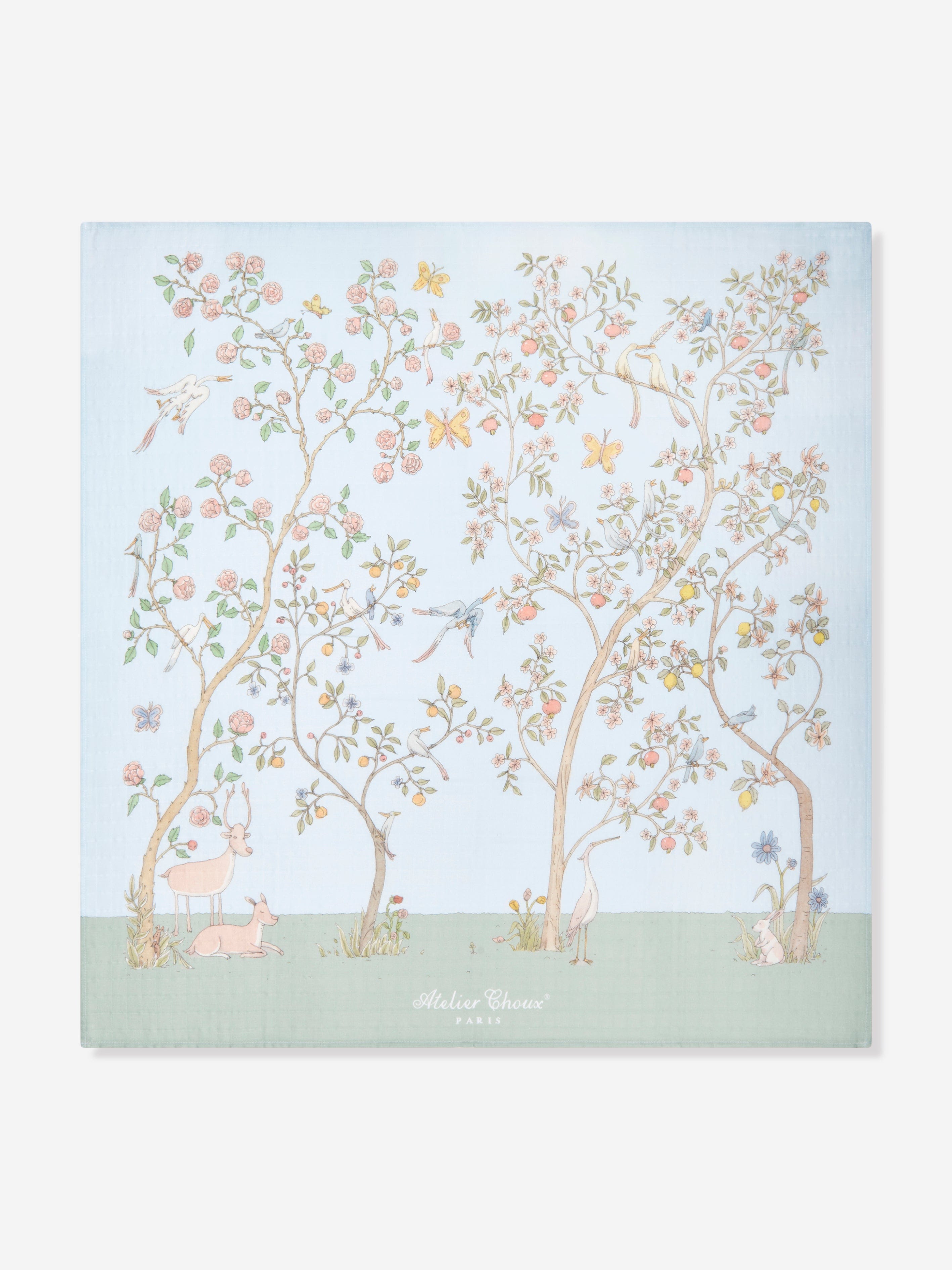 Atelier Choux Baby Boys In Bloom Swaddle & Satin Bib Set - Blue | Soft Newborn Swaddle Blanket & Drool Bib for Boys | Perfect for Nursery, Photo Shoots & Gift Giving