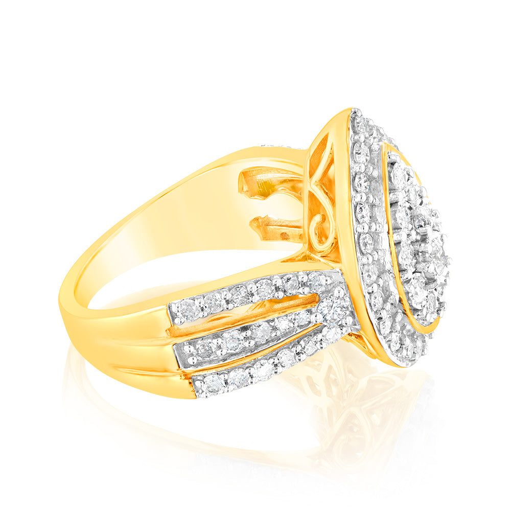 1 Carat Diamond Cluster Ring with 69 Round Brilliant Cut Diamonds in 9K Yellow Gold - Perfect for Engagement, Anniversary & Special Occasion Gifts