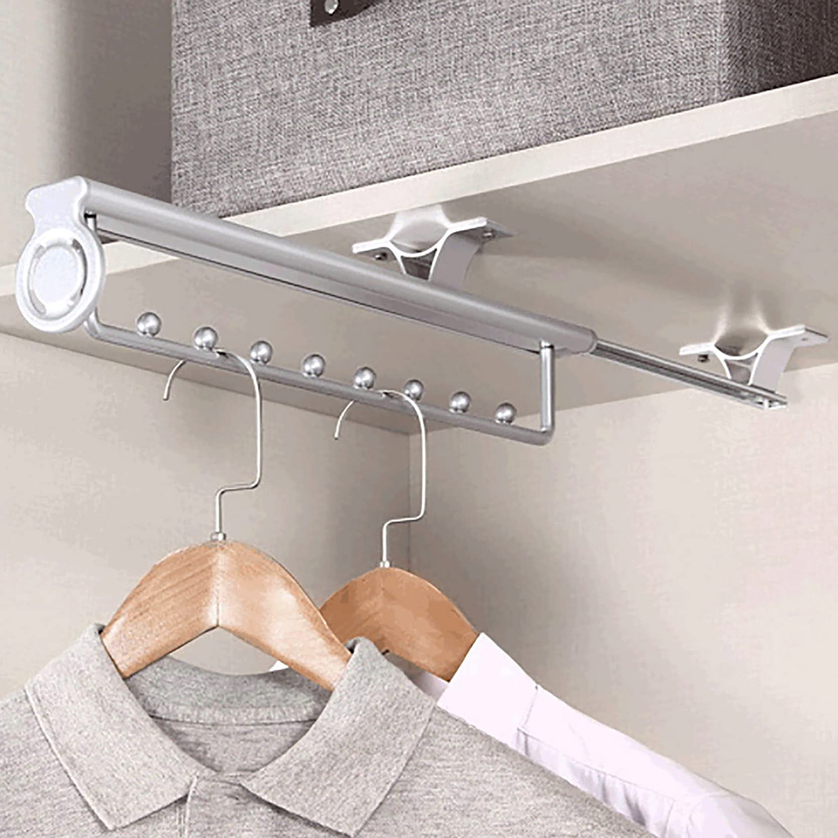 ZYFA Heavy Duty Retractable Closet Rod - Adjustable Pull Out Clothing Rail, Extendable Wardrobe Hanger Bar for Bedroom & Walk-in Closet Organization | Top Mount & Wall Mount Installation | Perfect for Hanging Suits, Dresses & Coats