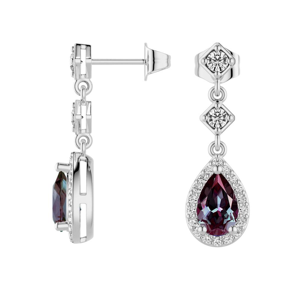 2 Carat Pear Shaped Alexandrite Moissanite Pave Drop Earrings for Women | Elegant Dangle Earrings for Wedding, Party & Special Occasions