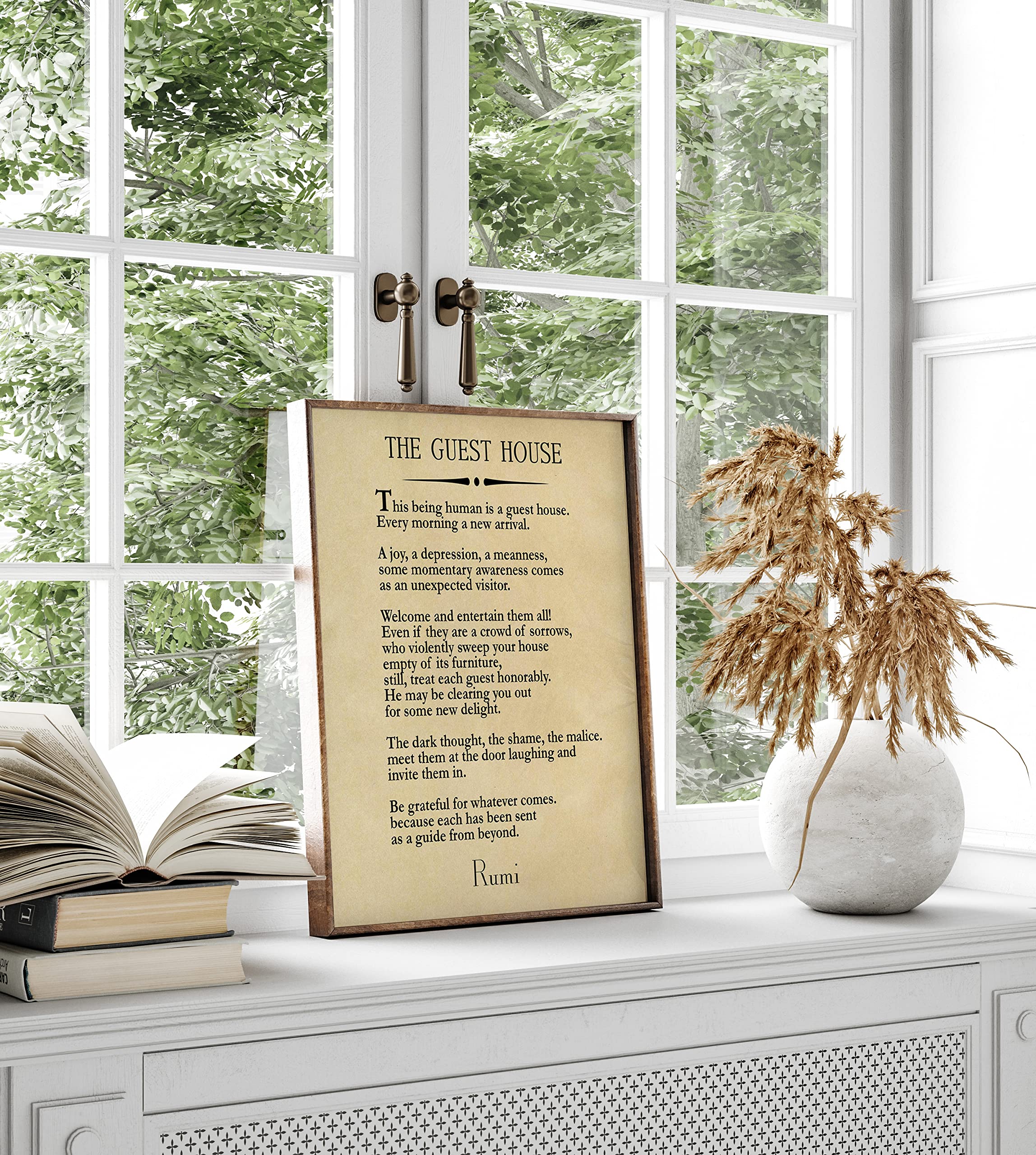Rumi Poetry Wall Art - 'The Guest House' Poem by Rumi, Inspirational Quote Print for Home Decor (24x36 Inches, Parchment) | Perfect for Living Room, Bedroom & Meditation Space Decor