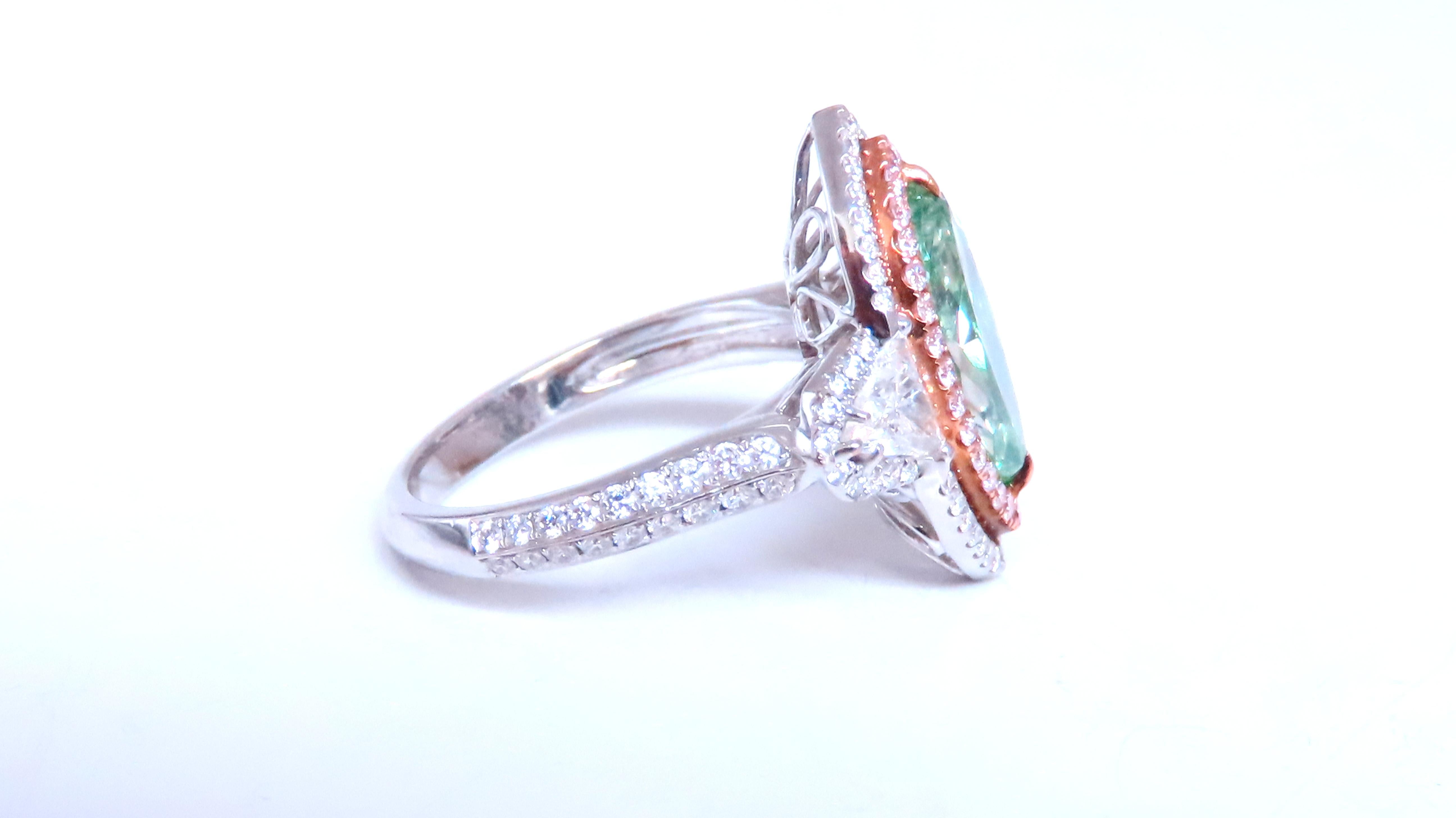 GIA Certified 3.06 Carat Natural Green Diamond Engagement Ring in 18K Gold Halo Setting - Perfect for Proposals, Anniversaries & Special Occasions
