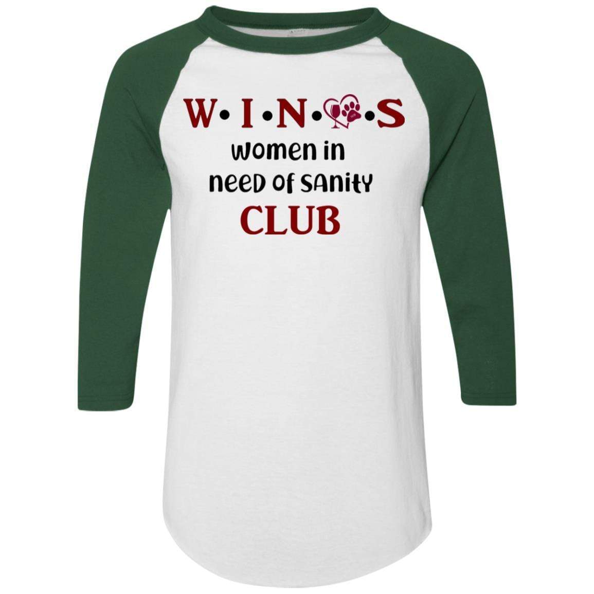 WineyBitches.Co WINOS Club Colorblock Raglan Jersey with Burgundy Lettering - Perfect for Wine Tasting Parties, Girls' Night Out & Casual Wear
