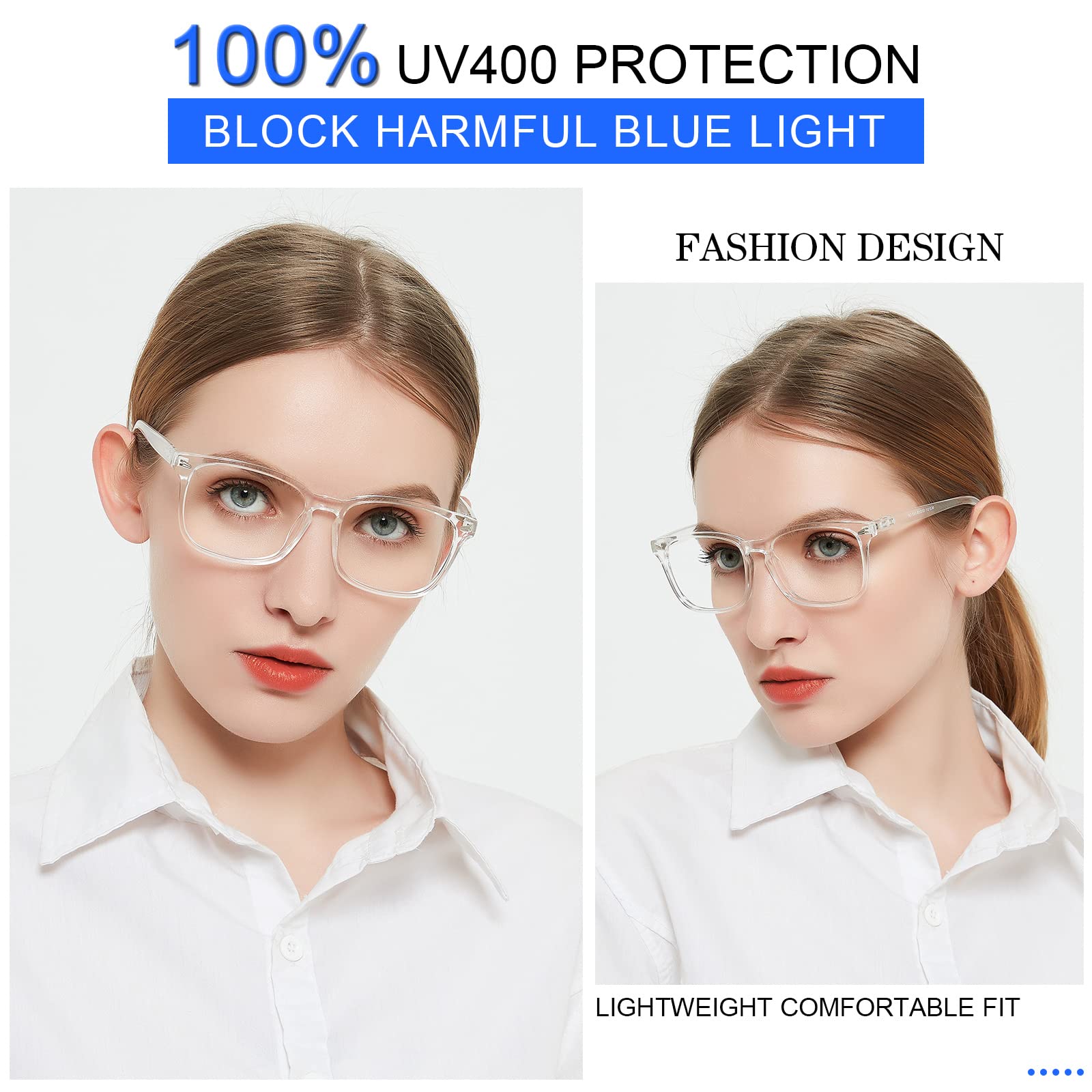 MARE AZZURO Blue Light Blocking Reading Glasses for Women - Anti Eyestrain Computer Glasses with Magnification 0 to 6.0 (Transparent Frame, 1.50 Strength) - Perfect for Office Work, Screen Time & Digital Eye Strain Relief