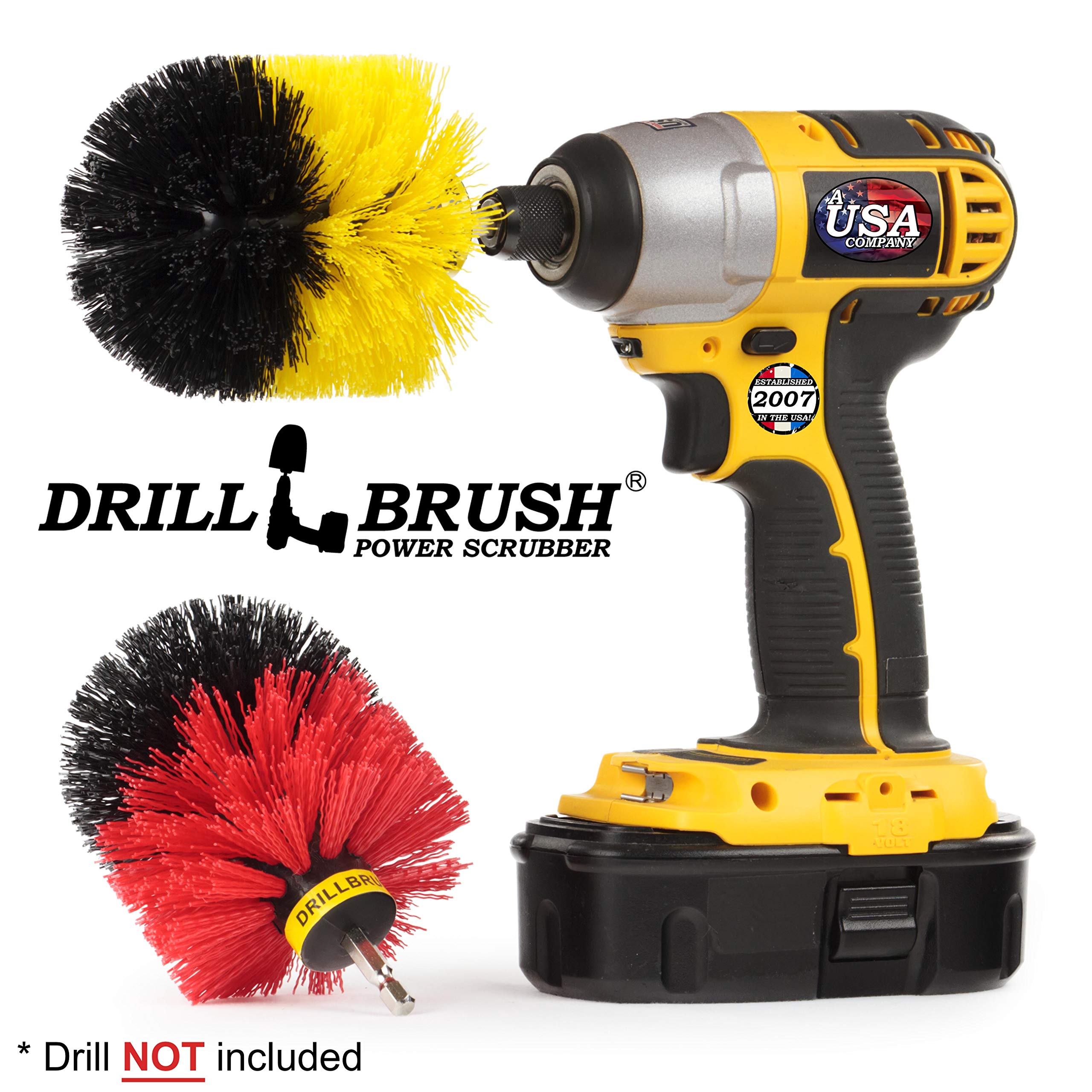 Power Drill Brush Cleaning Kit for Concrete, Brick, Stone & Fireplace - Heavy Duty Scrub Brush for Soap Scum, Hard Water Stains, Rust & Mineral Deposits - Perfect for Bird Baths, Garden Statues & Bathroom Cleaning