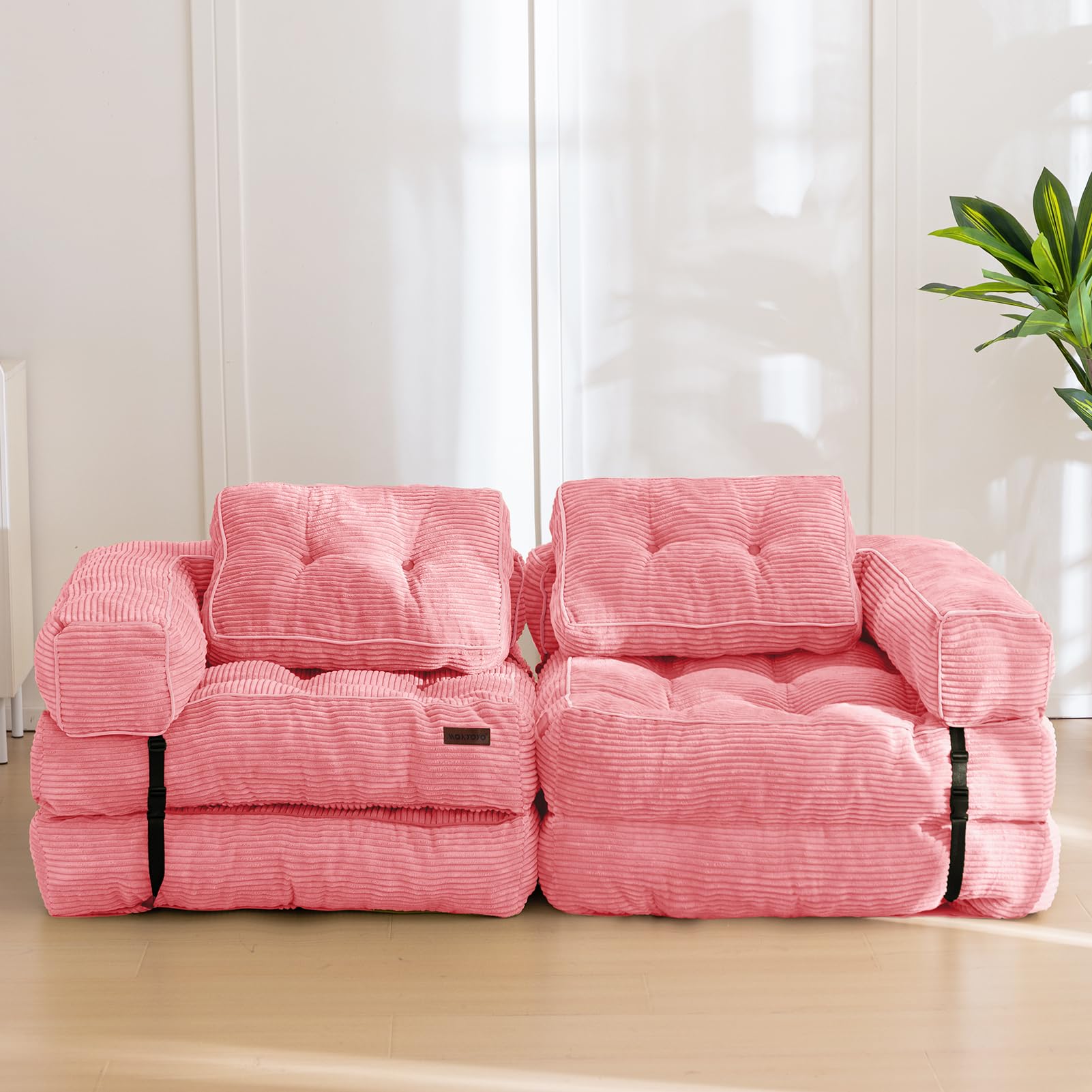 MAXYOYO L-Shaped Folding Sofa Bed - Convertible Sleeper Sofa with Armrests in Pink | Space-Saving Furniture for Small Apartments, Guest Rooms & Home Offices