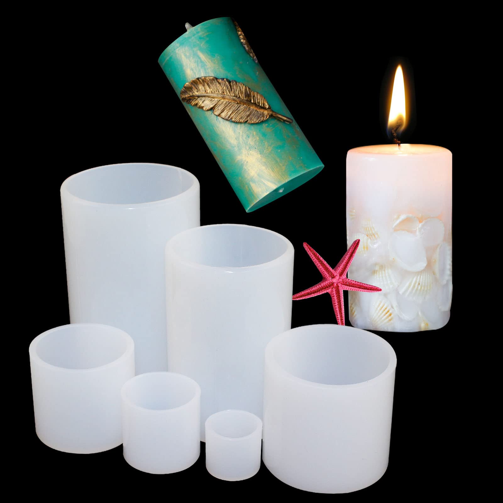 6-Piece Silicone Candle Making Kit - Cylinder Pillar Candle Molds in 6 Sizes for DIY Aromatherapy, Epoxy Resin & Clay Crafts - Perfect for Home Decor, Gifts & Relaxation