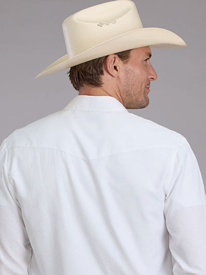 Roper Men's Long Sleeve Western Shirt - Solid Tone-on-Tone Design, White (01 001 0145 0371) | Perfect for Ranch Work, Rodeos & Casual Cowboy Style