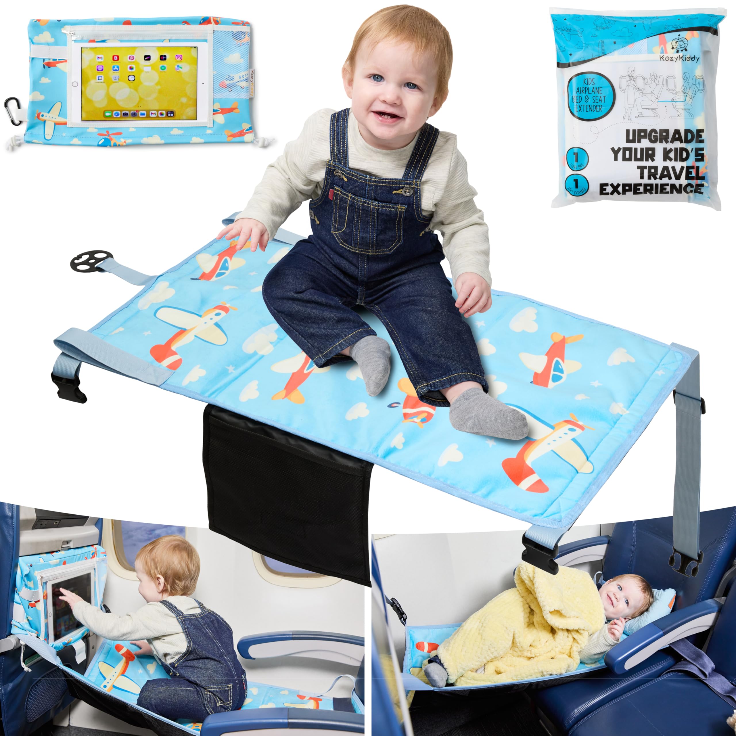 **Soft Velvet Adjustable Toddler Airplane Bed with Tablet Holder & Tray Table Cover - Kids Travel Foot Rest & Seat Extender for Flights, Cars - Perfect for Long Trips & Comfortable Baby Sleep**