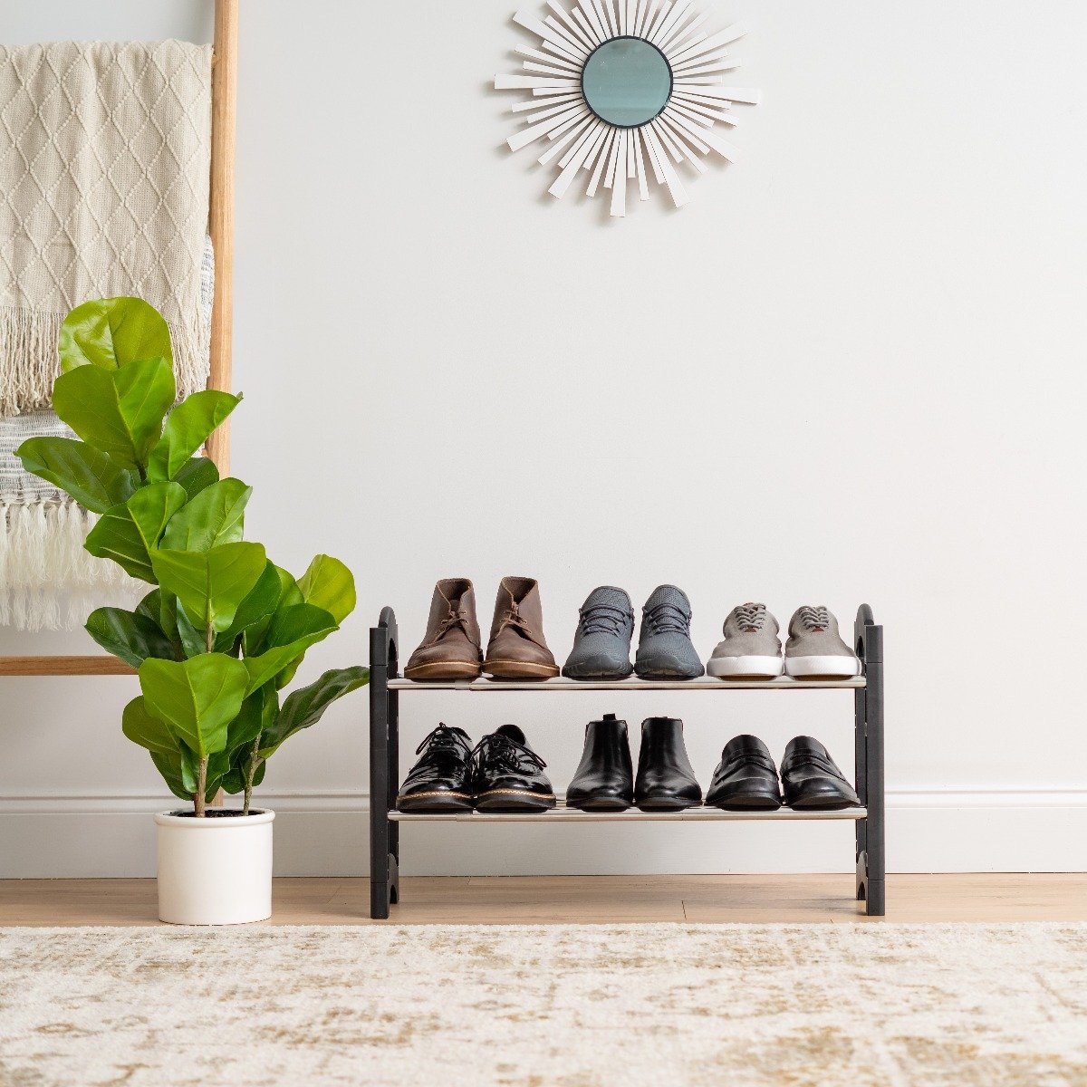 2-Tier Extendable Shoe Rack for Closet Organization - Space Saving Shoe Storage Solution for Entryway, Bedroom, or Dorm Room