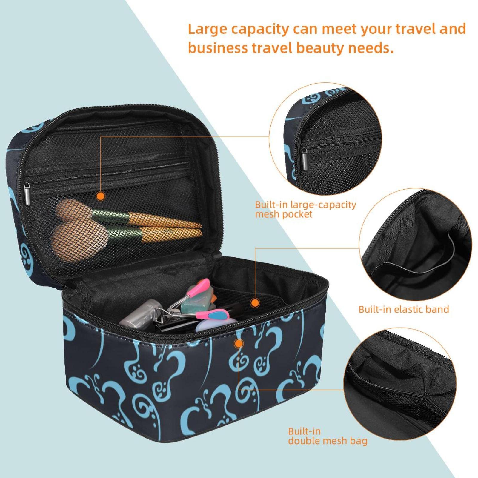 Blue Butterfly Pattern Makeup Organizer Bag - Travel Cosmetic Case for Women & Girls | Portable Toiletry Bag for Daily Use, Vacation & Gym Essentials Storage