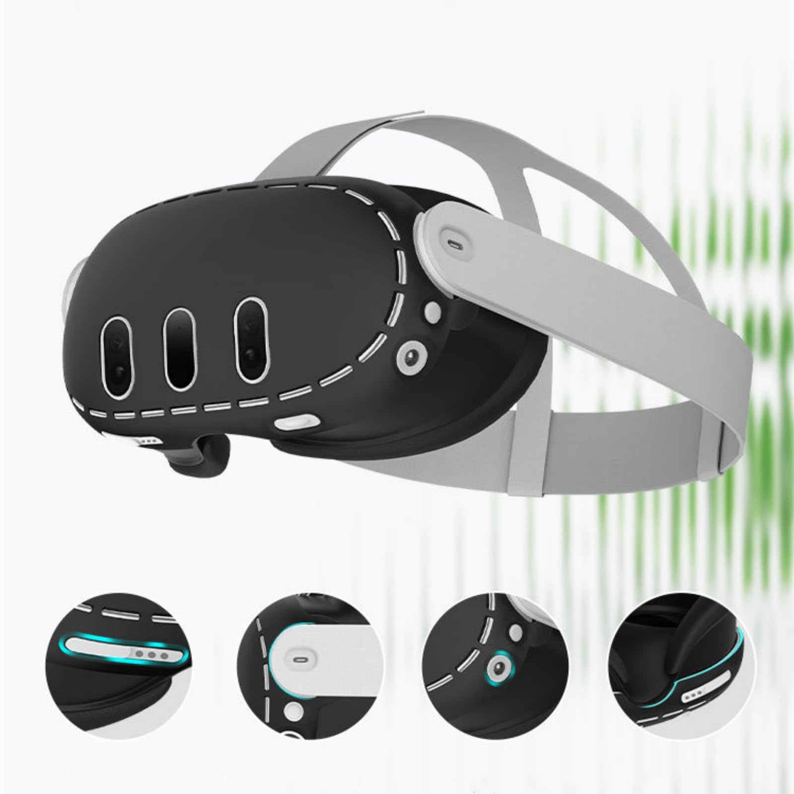 Fenmaru VR Headset Silicone Cover Compatible with Meta Quest 3 - Dustproof Protective Shell with Breathable Front Panel (Black) - Perfect for Gaming, VR Fitness & Immersive Entertainment