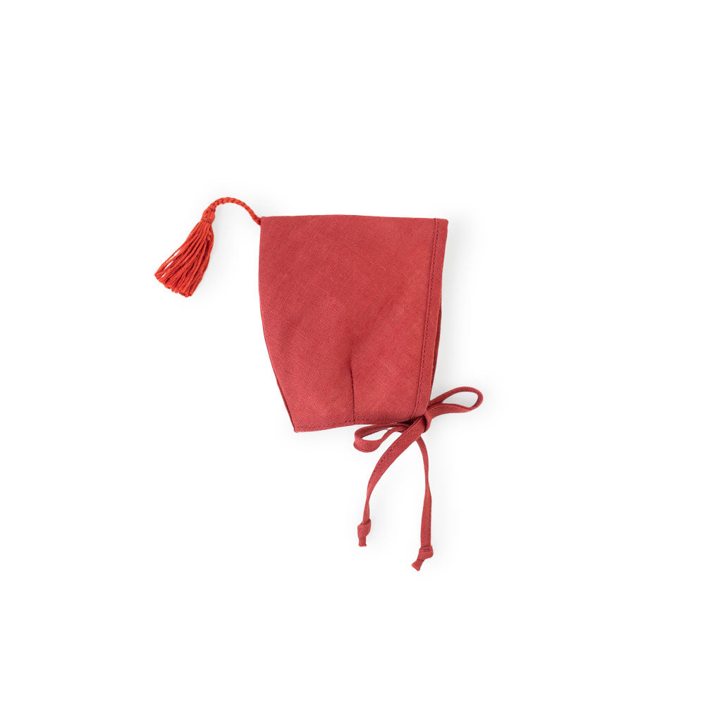 Red Linen Doll Bonnet - Soft & Breathable Baby Doll Hat for American Girl Dolls - Perfect for Dress Up, Tea Parties & Photo Shoots
