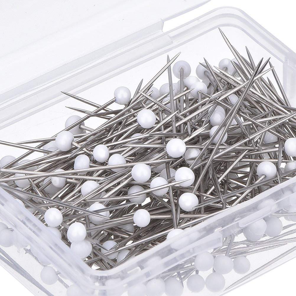 250pcs Glass Head Sewing Pins for Dressmaking & Quilting - White