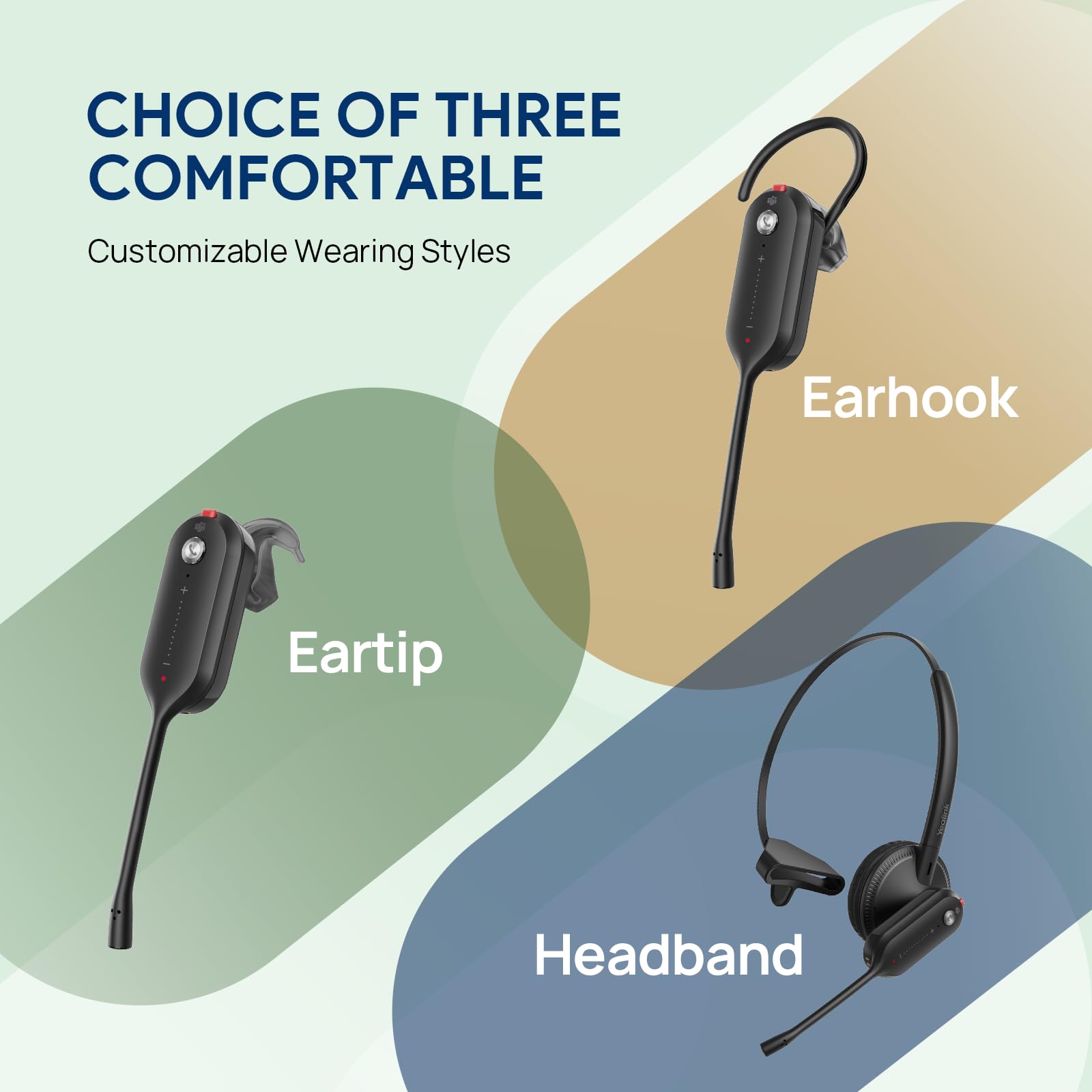 Yealink WH63 E2 DECT Wireless Headset - Teams Certified Mono Office Headset with Noise Cancelling Mic | 607ft Range | 3 Wearing Styles | Compatible with Desk Phones & Computer Softphones | Ideal for Remote Work, Call Centers & Business Communications